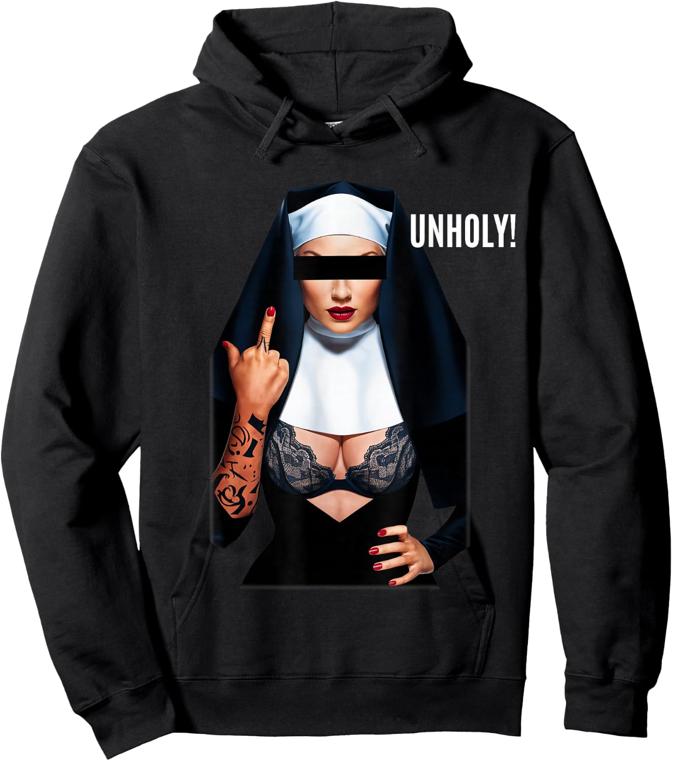 Unholy Sexy Nun Tattoo , Black, S Hoodie - Hoodie | Black