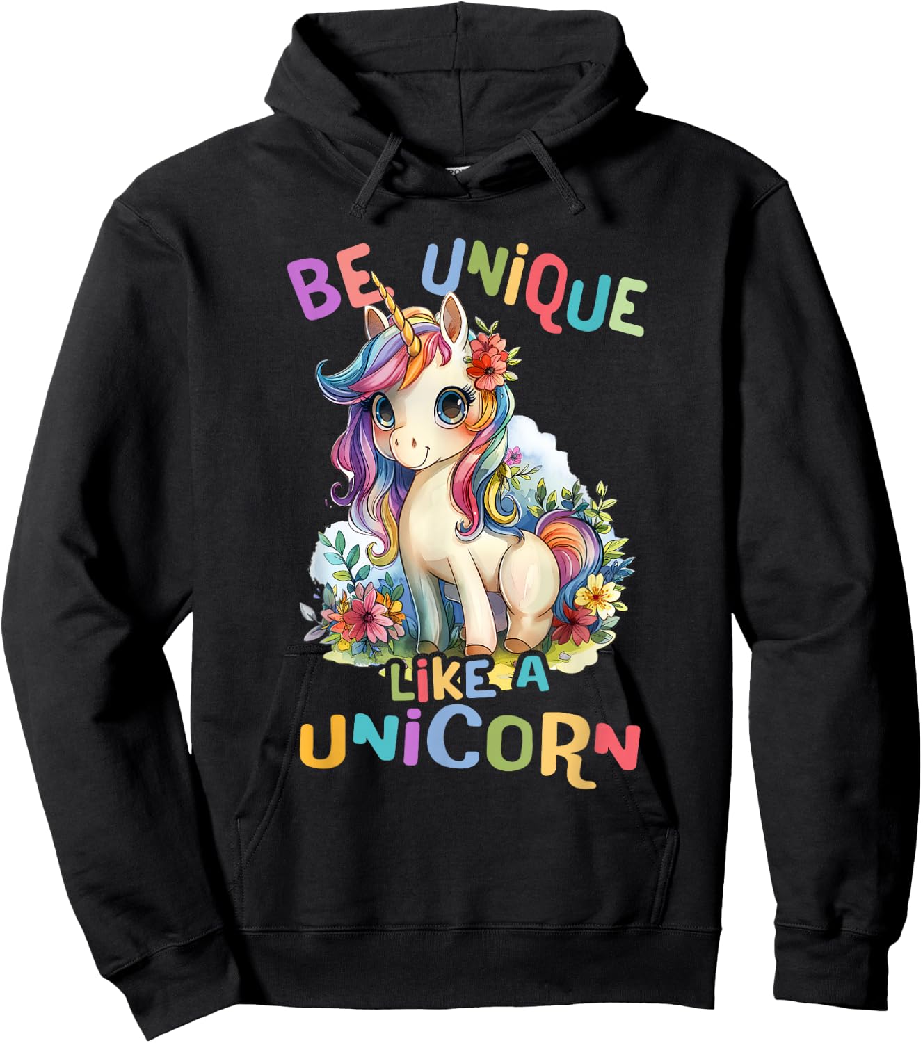 Baby Unicorn with Flowers Be Unique Like Nicorns Daughter Hoodie - Hoodie | Black
