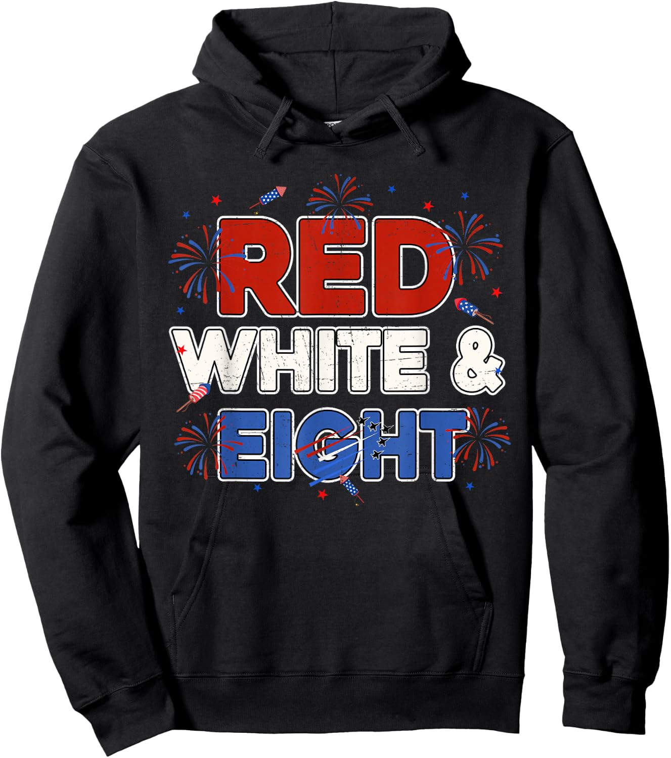 Red White & Eight 8th Birthday 4th July Fireworks Airplane Hoodie - Hoodie | Black