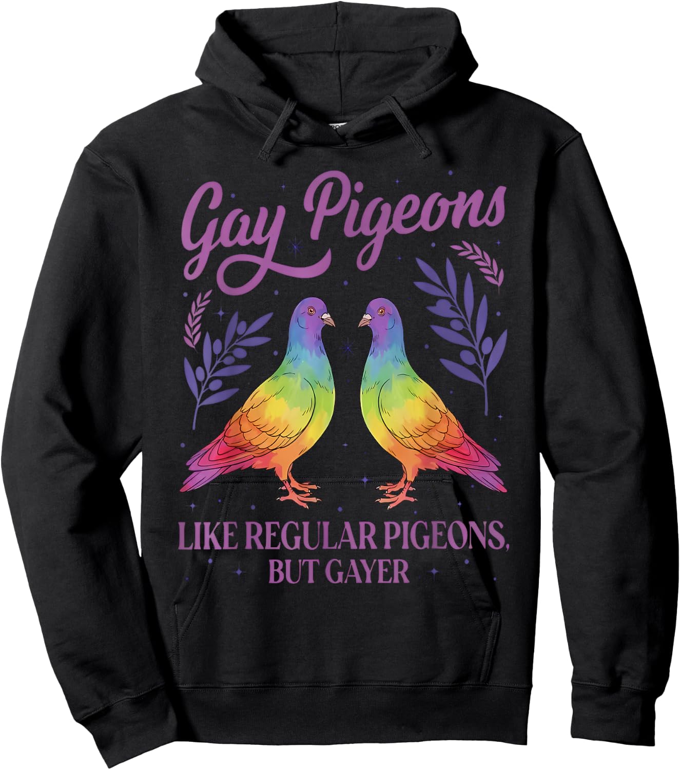Funny Retro Gay Pigeons LGBT Pride Month Humor Sarcastic Hoodie - Hoodie | Black