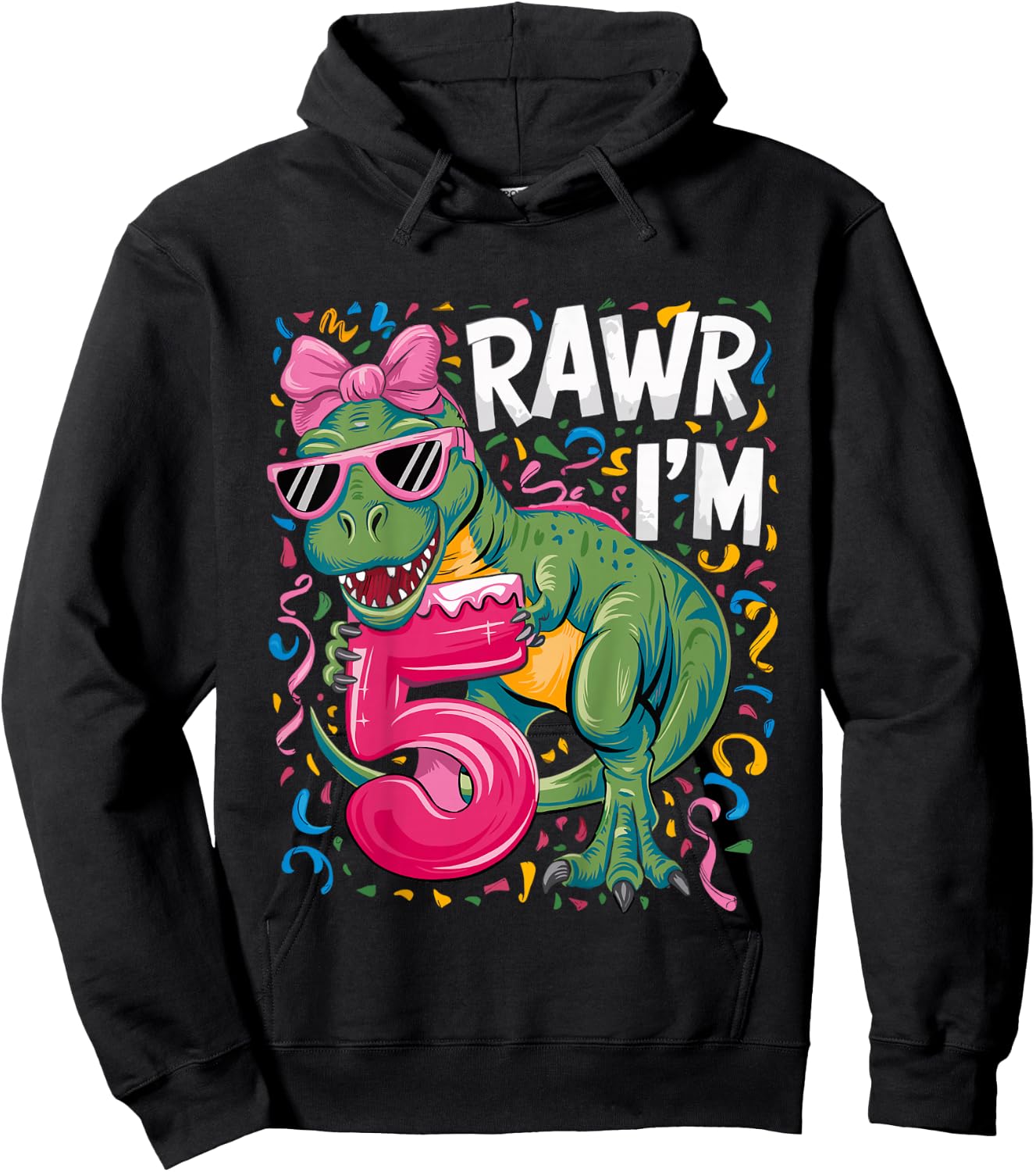 5 Year Old T Rex Dinosaur 5nd Birthday Girl Hoodie - Hoodie | Black