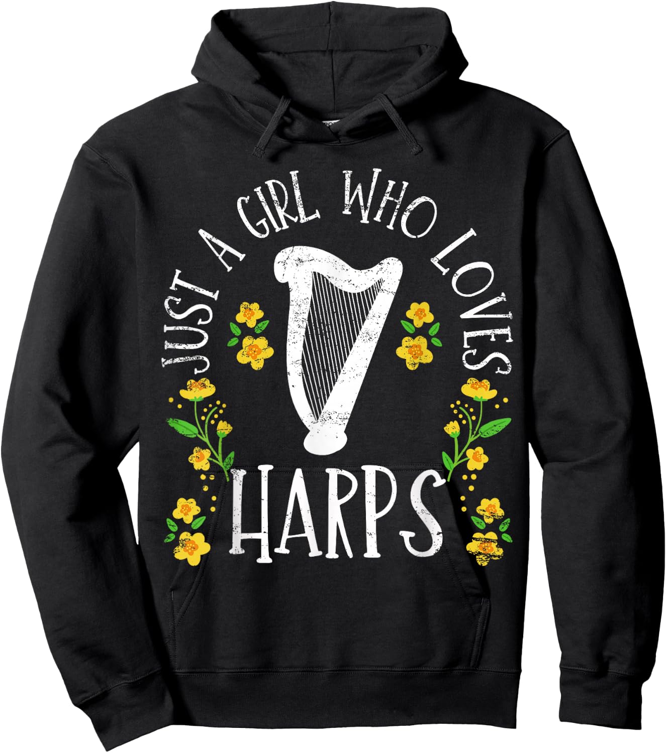 Harp Harpist Girl Cute Hoodie - Hoodie | Black