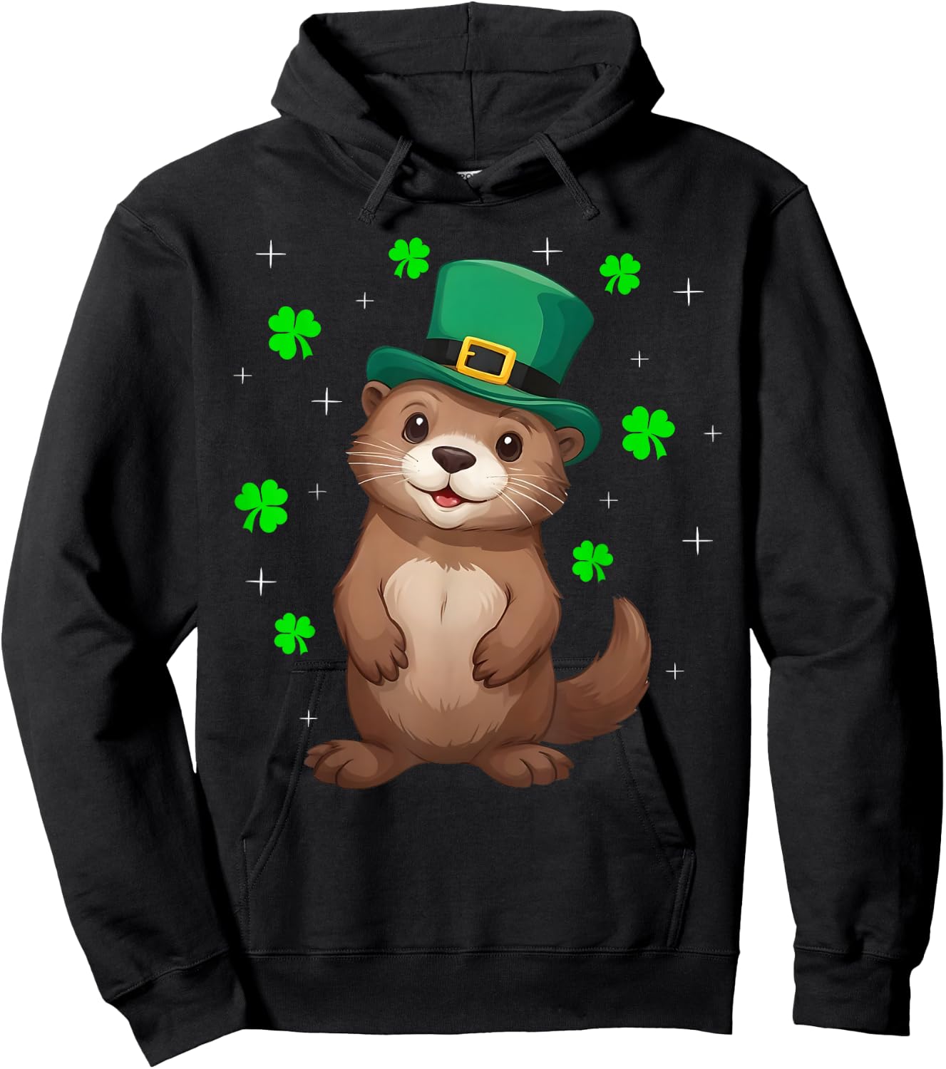 Irish Shamrock Leprechaun Hat Otter St Patrick's Day Hoodie - Hoodie | Black