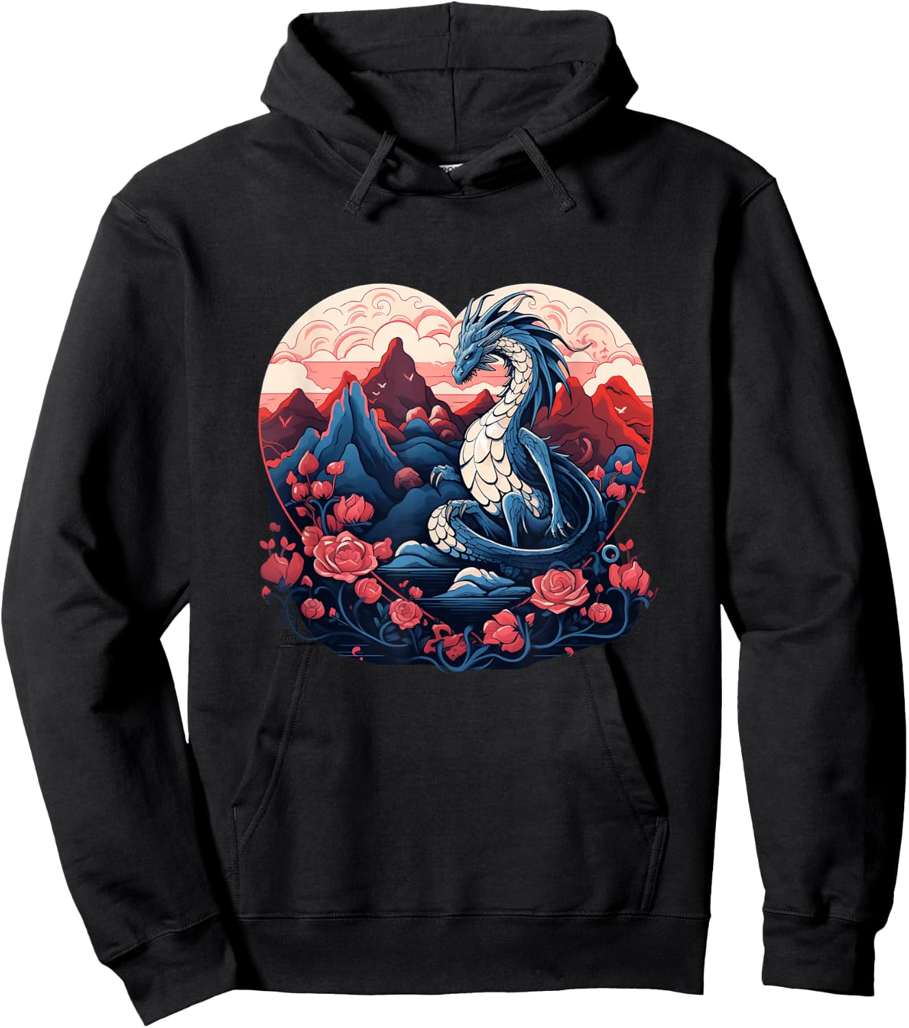 Funny Flowers Dragon for Romantic Roses Lovers and Couples Hoodie - Hoodie | Black