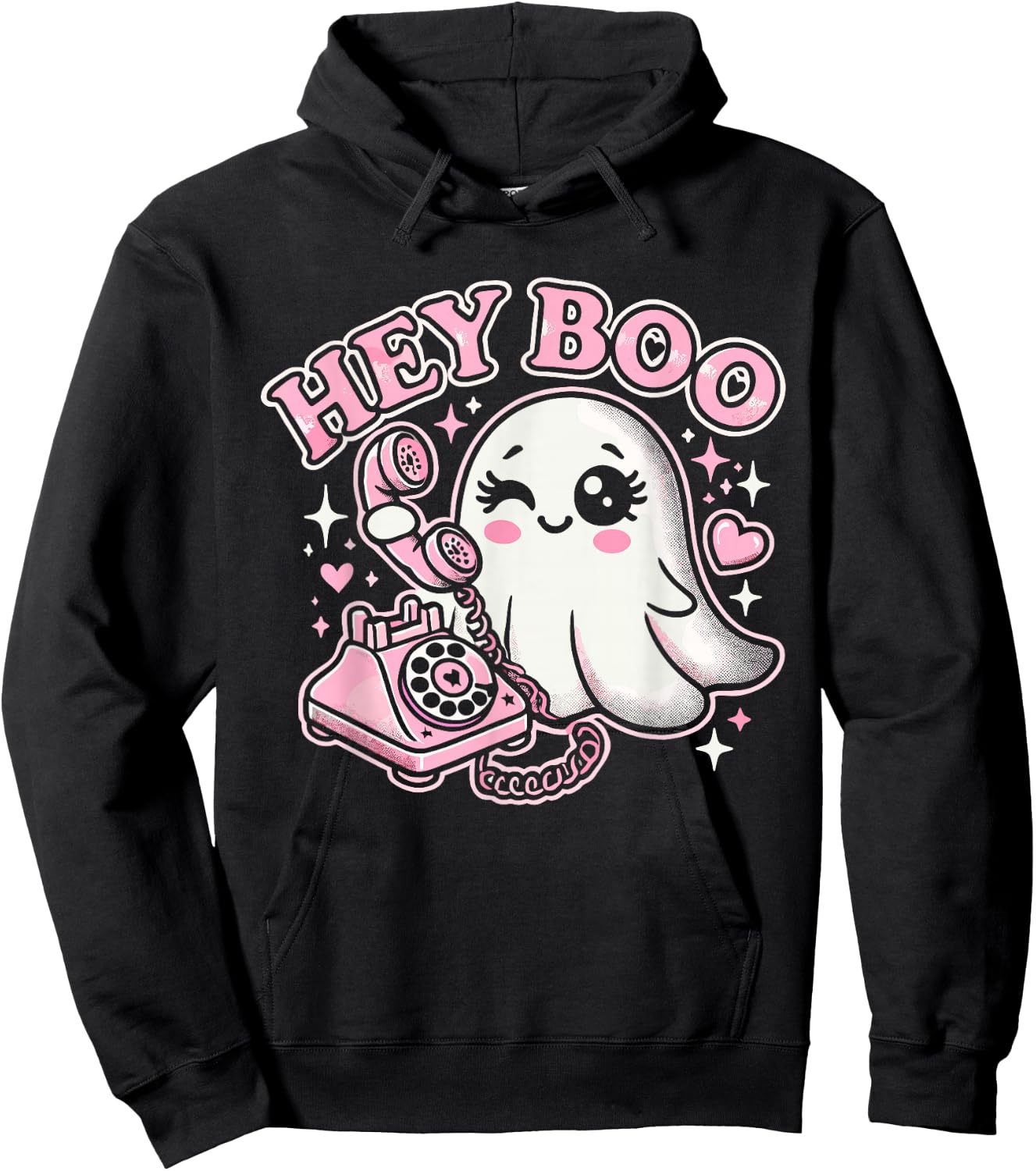 Groovy Hey Boo Cute Ghost Funny Halloween Girls Women Kids Hoodie - Hoodie | Black