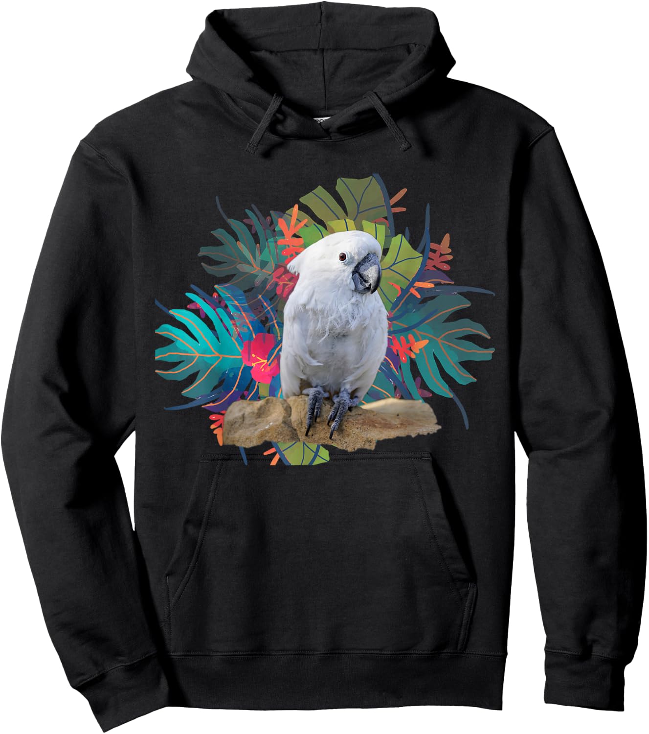Flowers and Umbrella Cockatoo Hoodie - Hoodie | Black