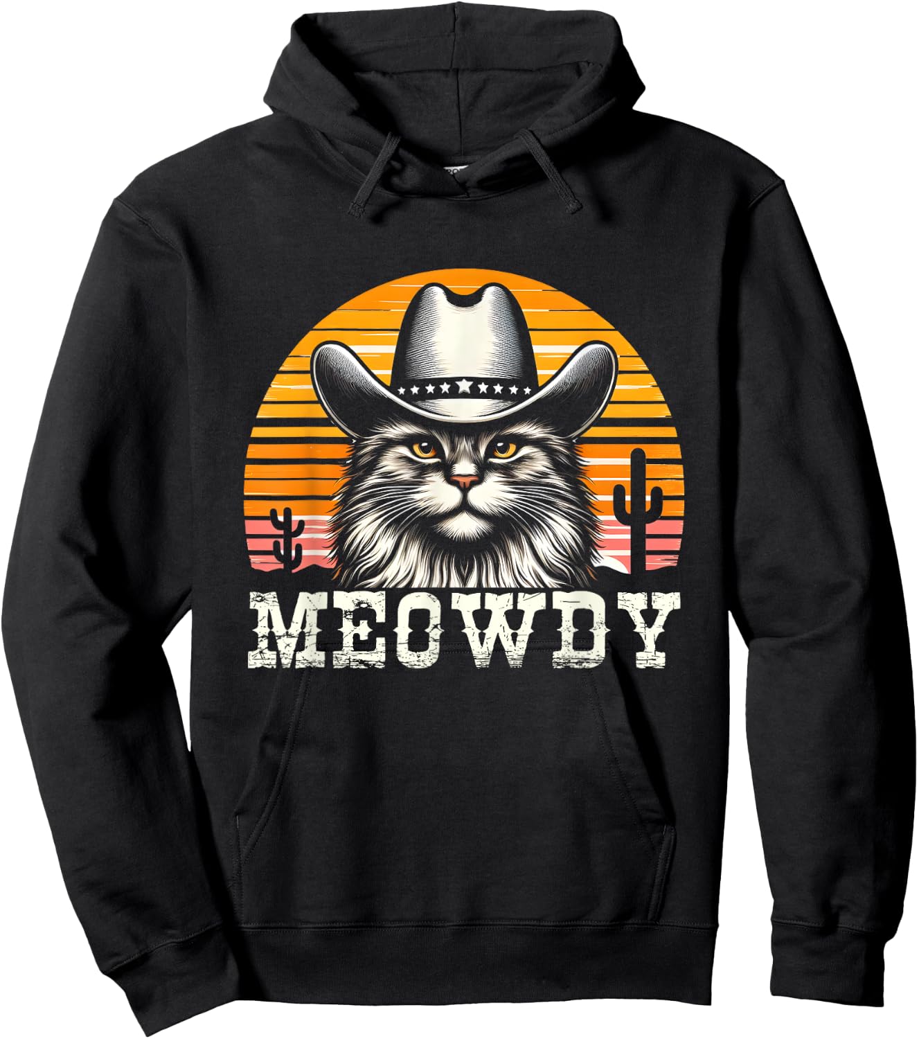 Meowdy Country Music Vintage Cat Cowboy Hat Western Hoodie - Hoodie | Black