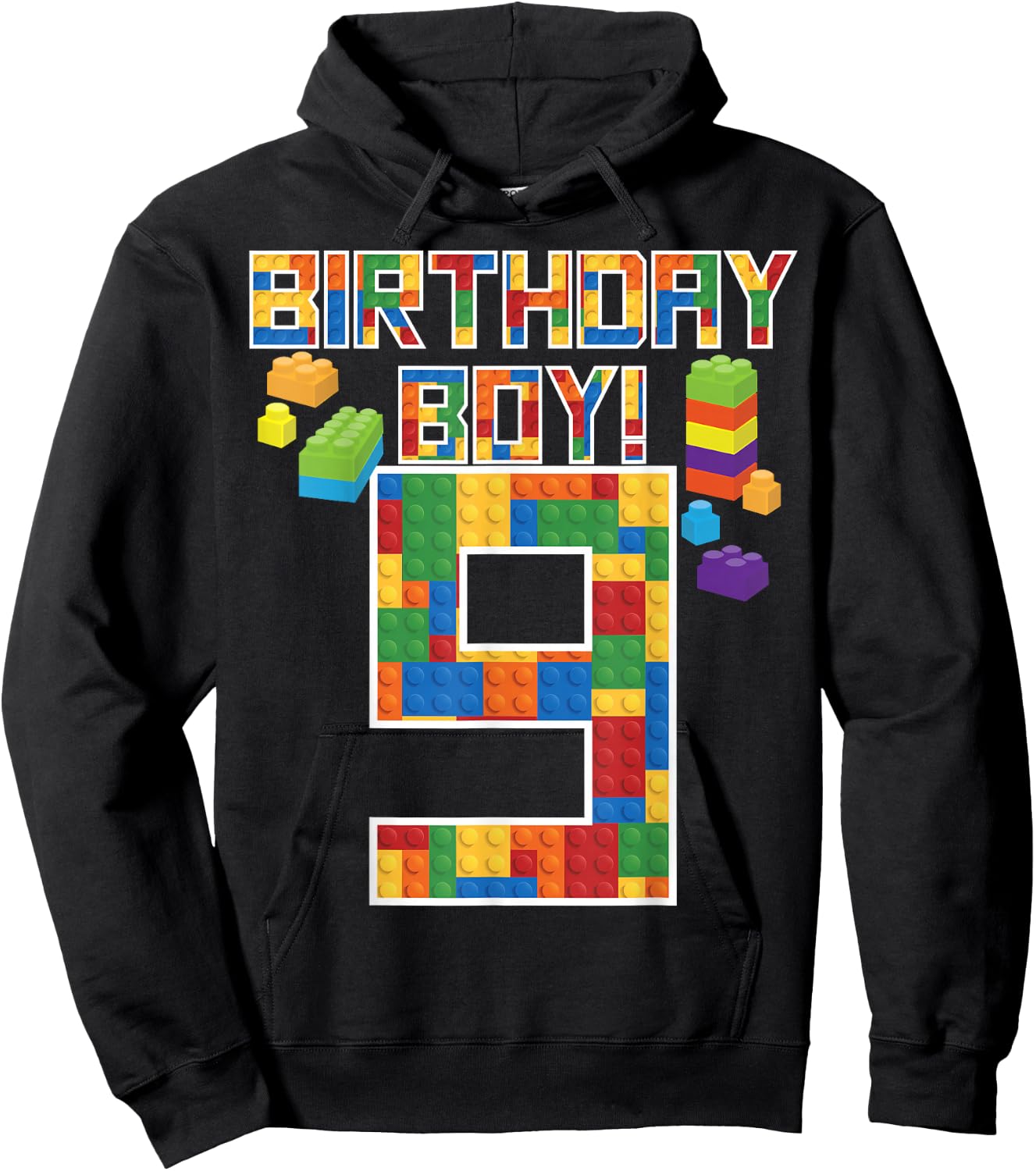Cute 9th Birthday Gift 9 Years Old Block Building Boys Kids Hoodie - Hoodie | Black