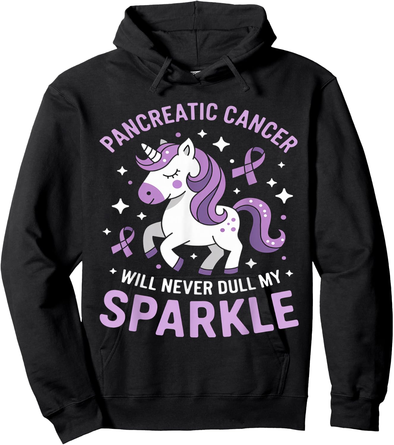 Pancreatic Cancer Will Never Dull My Sparkle Unicorn Ribbon Hoodie - Hoodie | Black