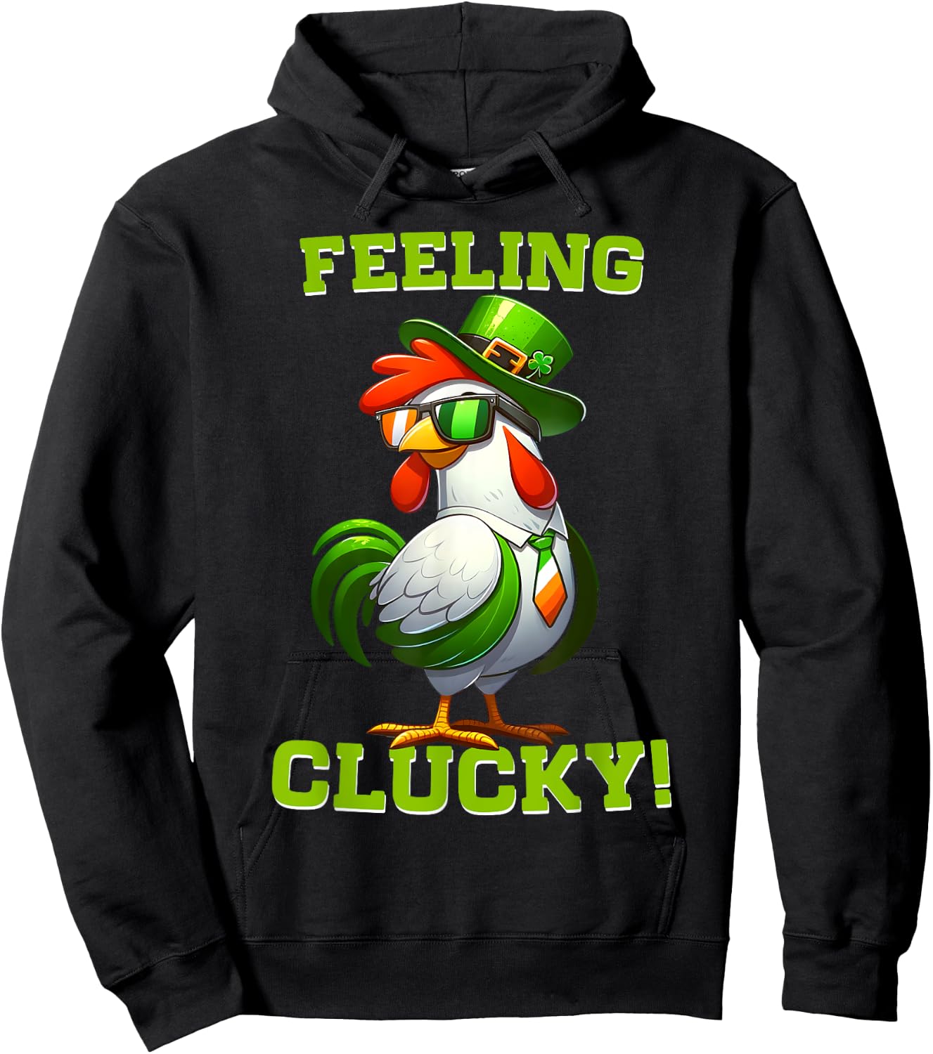 Feeling Clucky Funny Chicken St Patrick's Day Lucky Charm Hoodie - Hoodie | Black