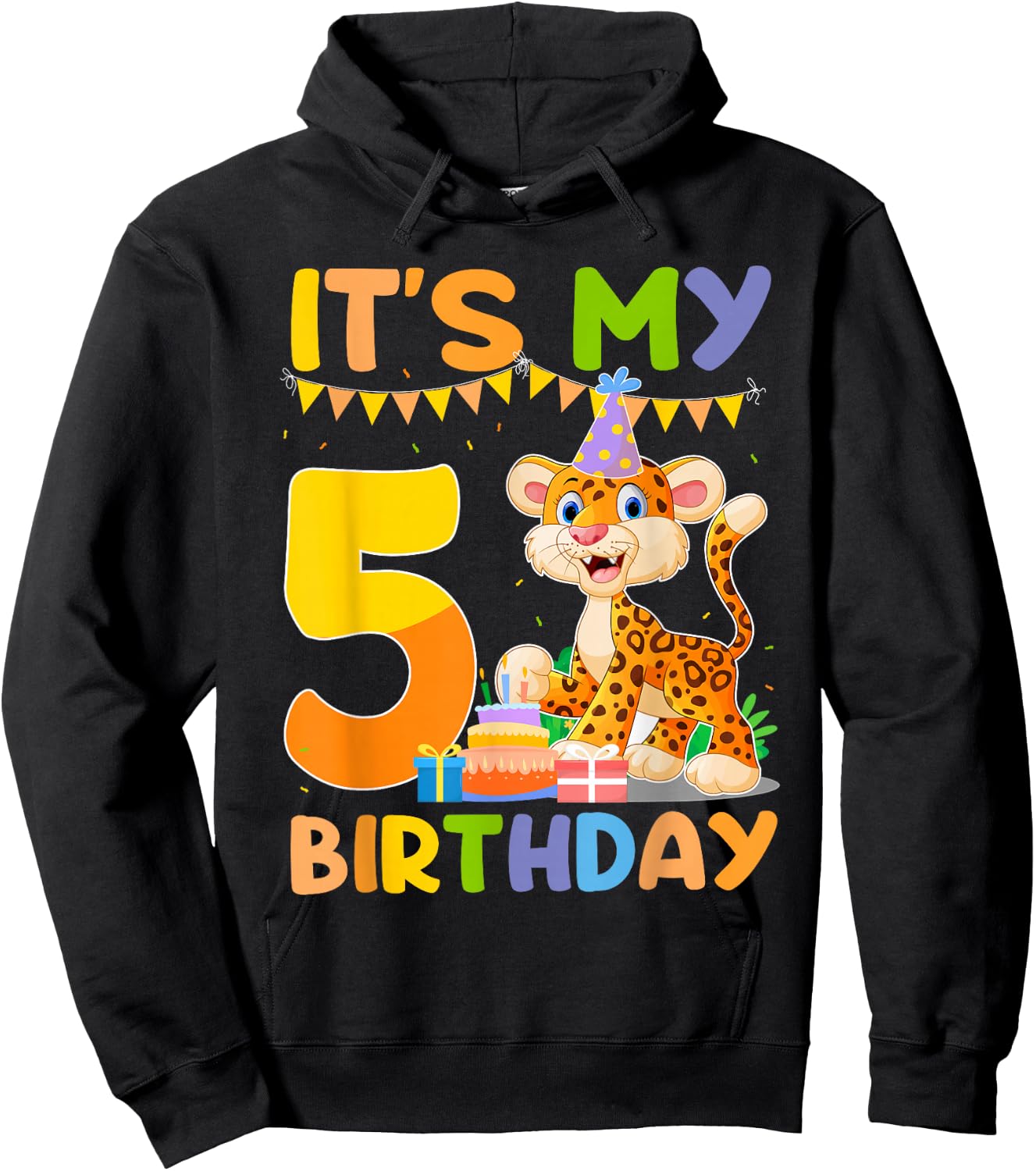 It's My 5th Birthday Leopard Cheetah 5 Year Old Birthday Par Hoodie - Hoodie | Black