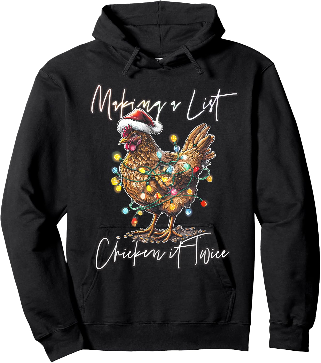 Making List Chicken It Twice Christmas Chicken Santa Hat Hoodie - Hoodie | Black