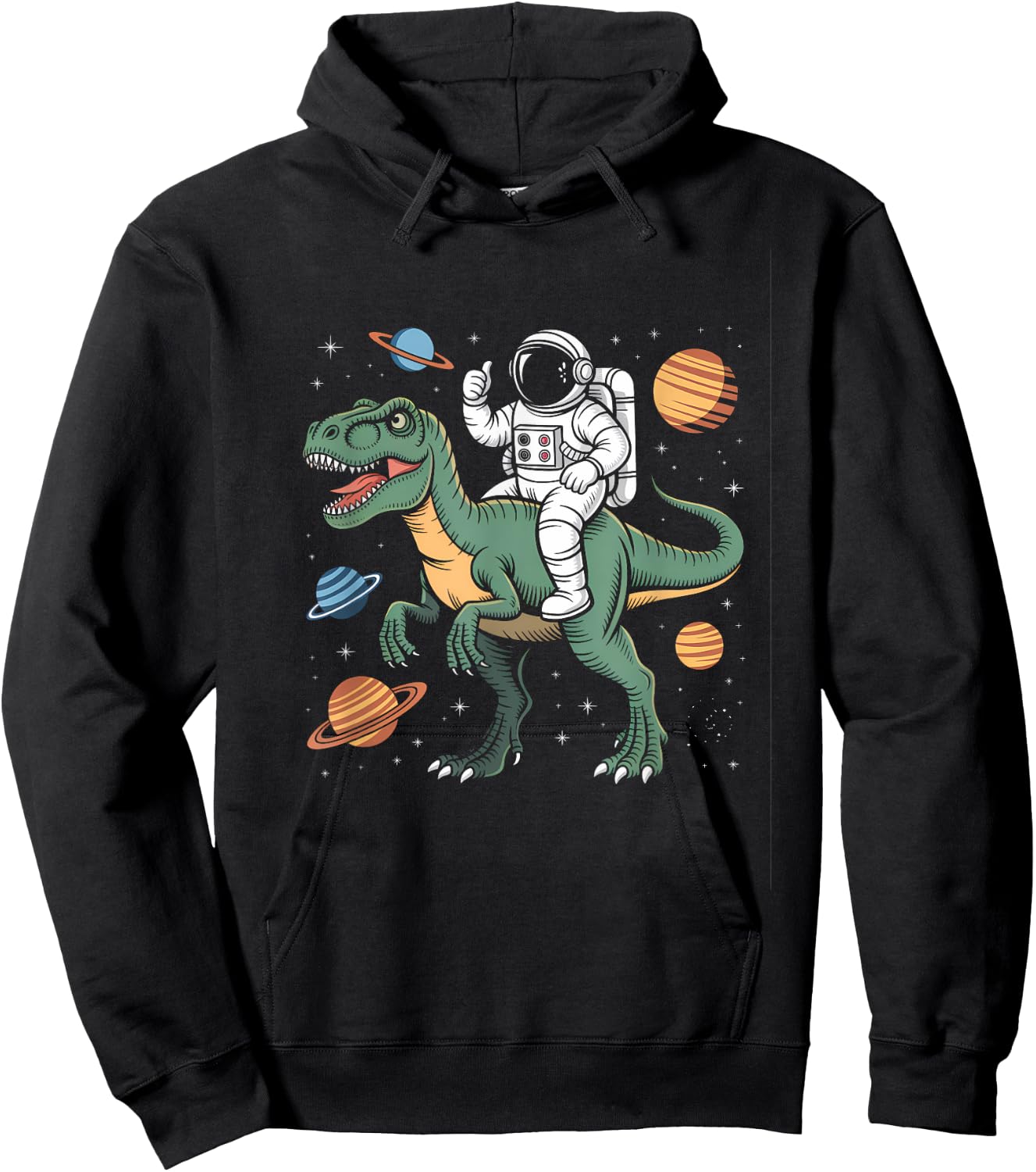 Astronaut On Dino Trex Space Rocker Boys Kids Toddler Hoodie - Hoodie | Black