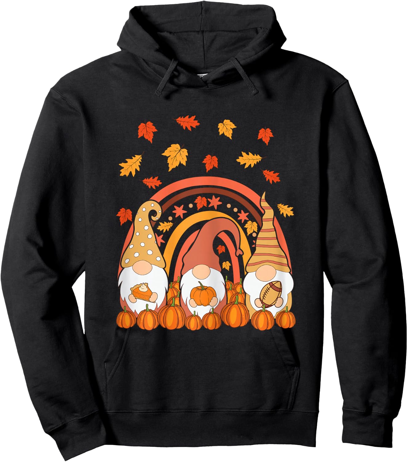 Thanksgiving Colorful Rainbow Pumpkin Fall Leaf Gnomes Hoodie - Hoodie | Black