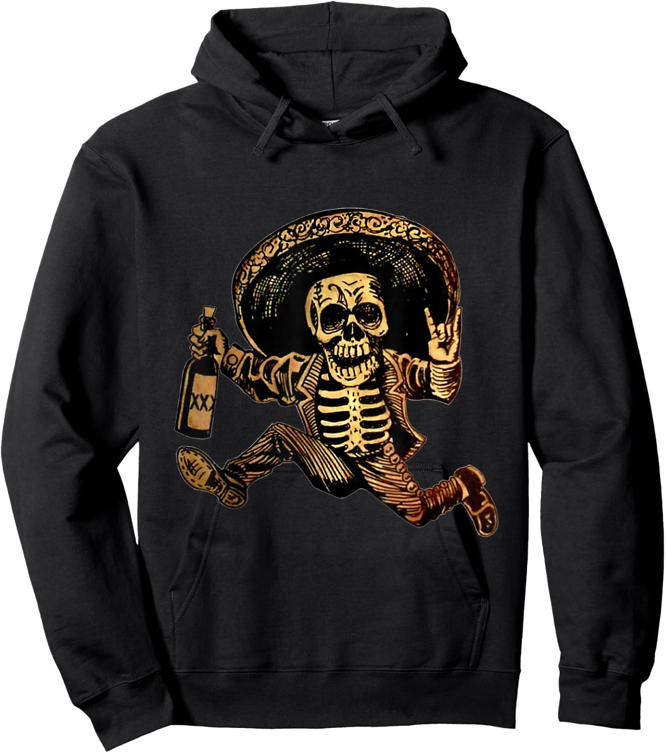 Rock And Roll Hand Skull Drinking Wine Funny Halloween Hoodie - Hoodie | Black