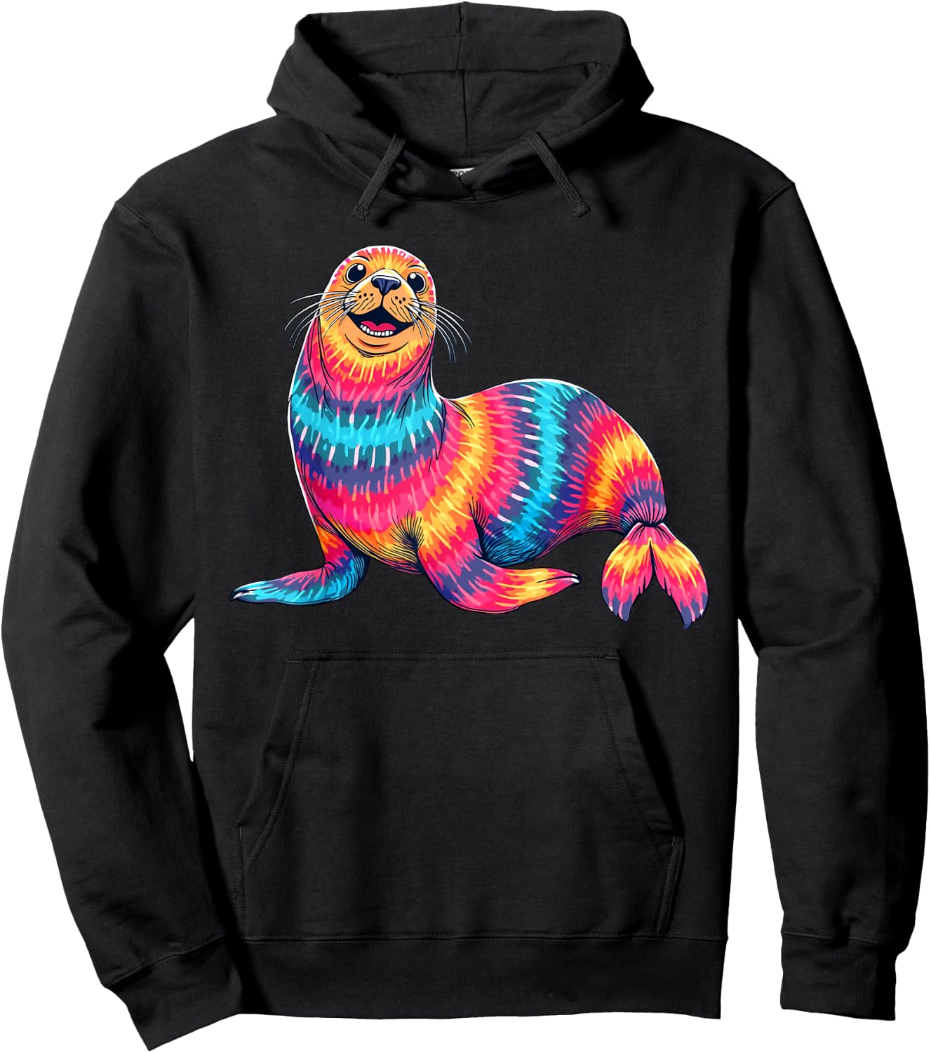 Tie Dye Seal Colorful Hippie Seal Rainbow Hoodie - Hoodie | Black