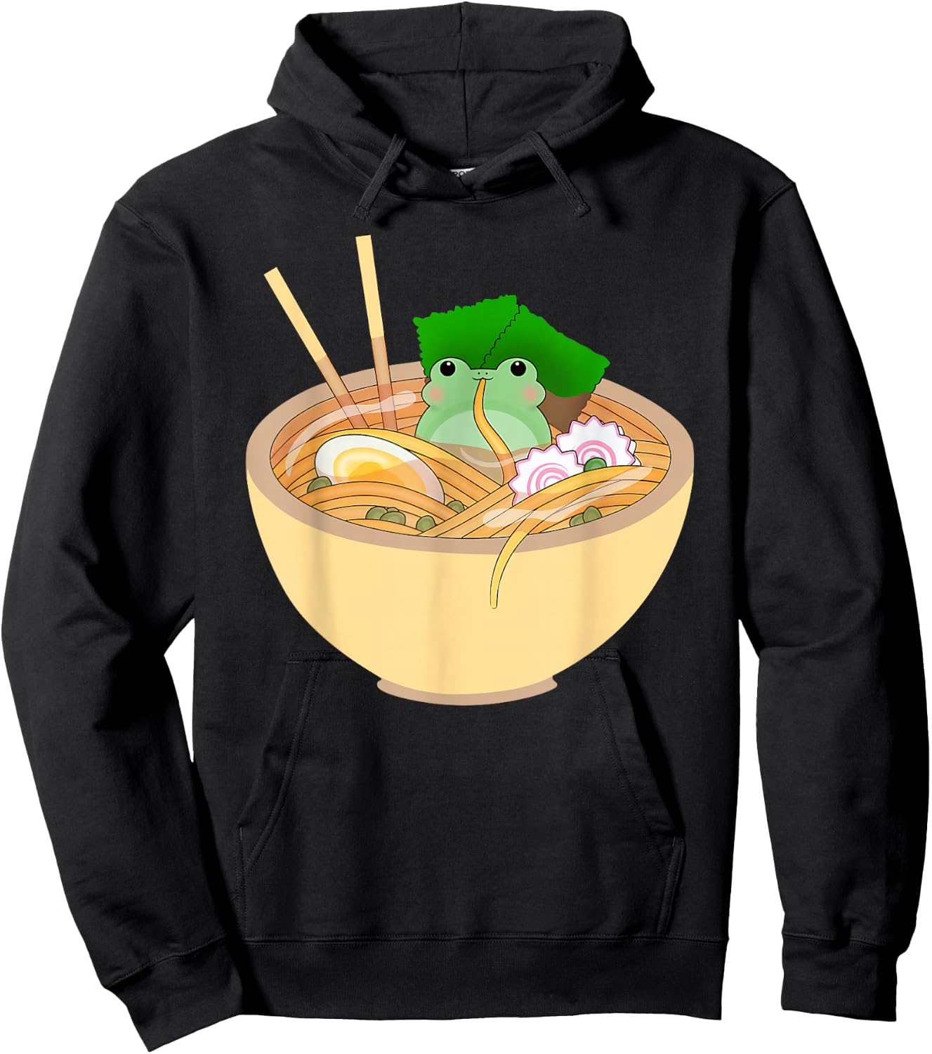 Cute Kawaii Frog Eating In Ramen Bowl Hoodie - Hoodie | Black