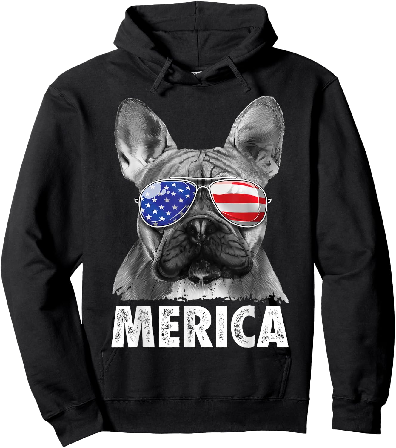 French Bulldog 4th of July Merica American Flag Sunglasses Hoodie - Hoodie | Black