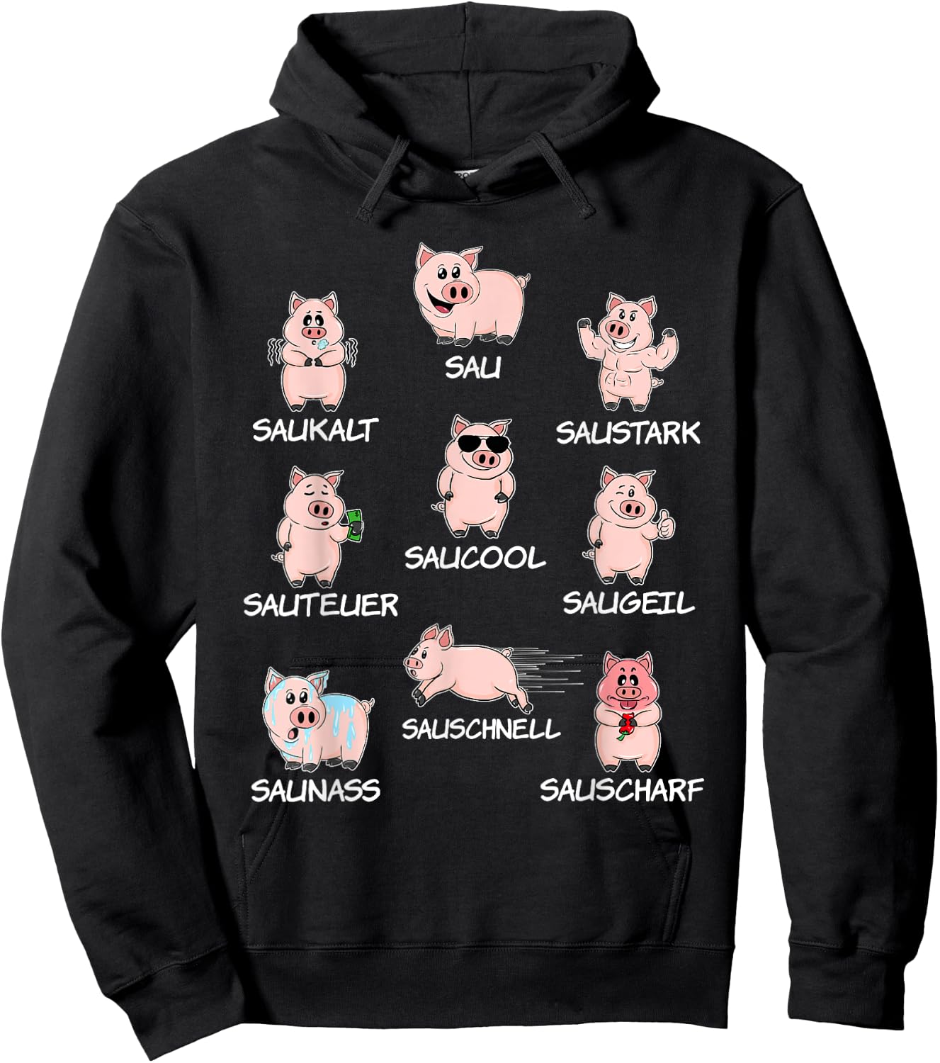 Saustark Funny Pigs Sau Saukalt Saustark Word Game Funny , black Hoodie - Hoodie | Black