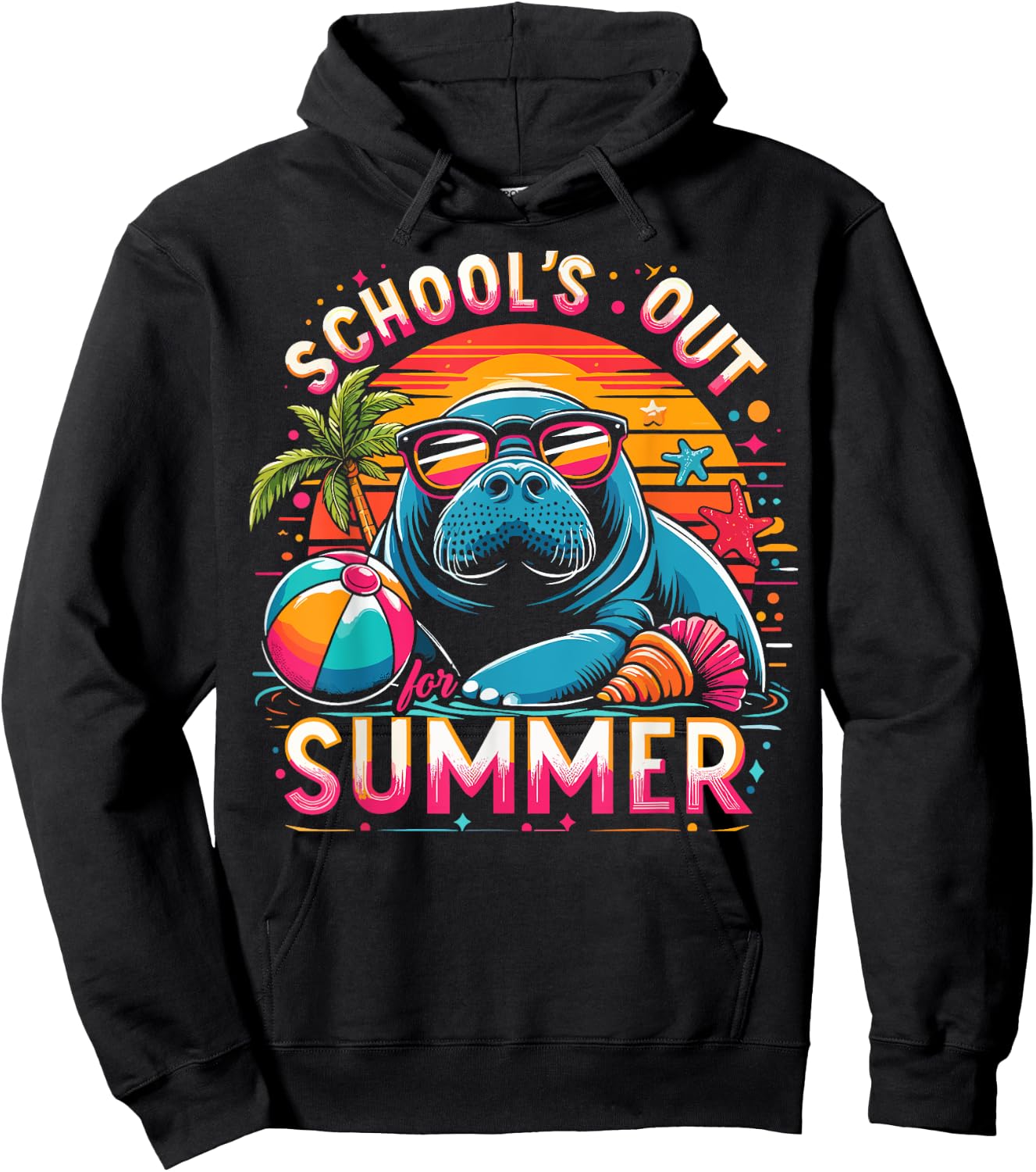 Retro Schools Out For Summer Teacher Girls Boys Kids Manatee Hoodie - Hoodie | Black