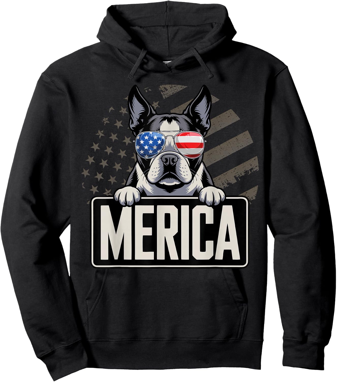 Boston Terrier Merica USA Flag Hoodie - Hoodie | Black