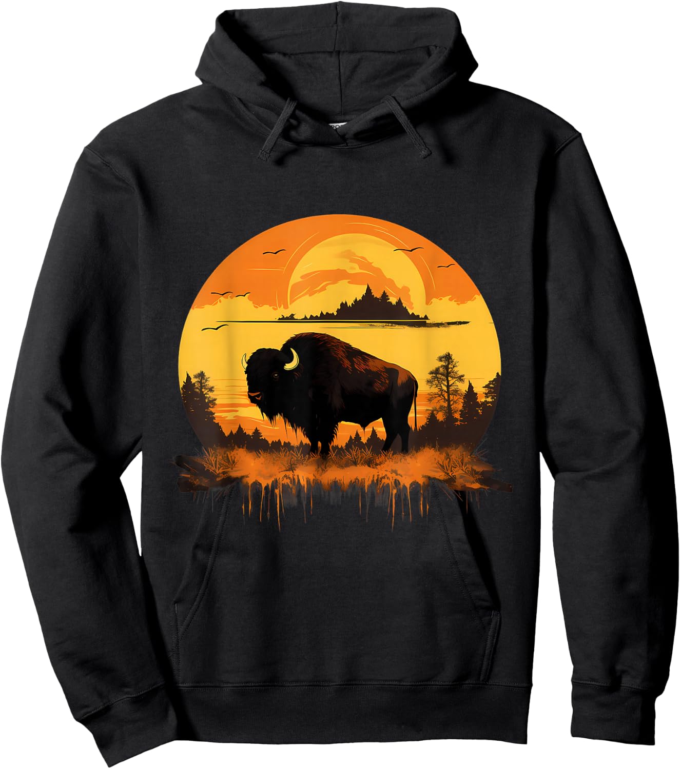 Buffalo Nature Sunset Bison Colorful Savanna Animal Art Hoodie - Hoodie | Black