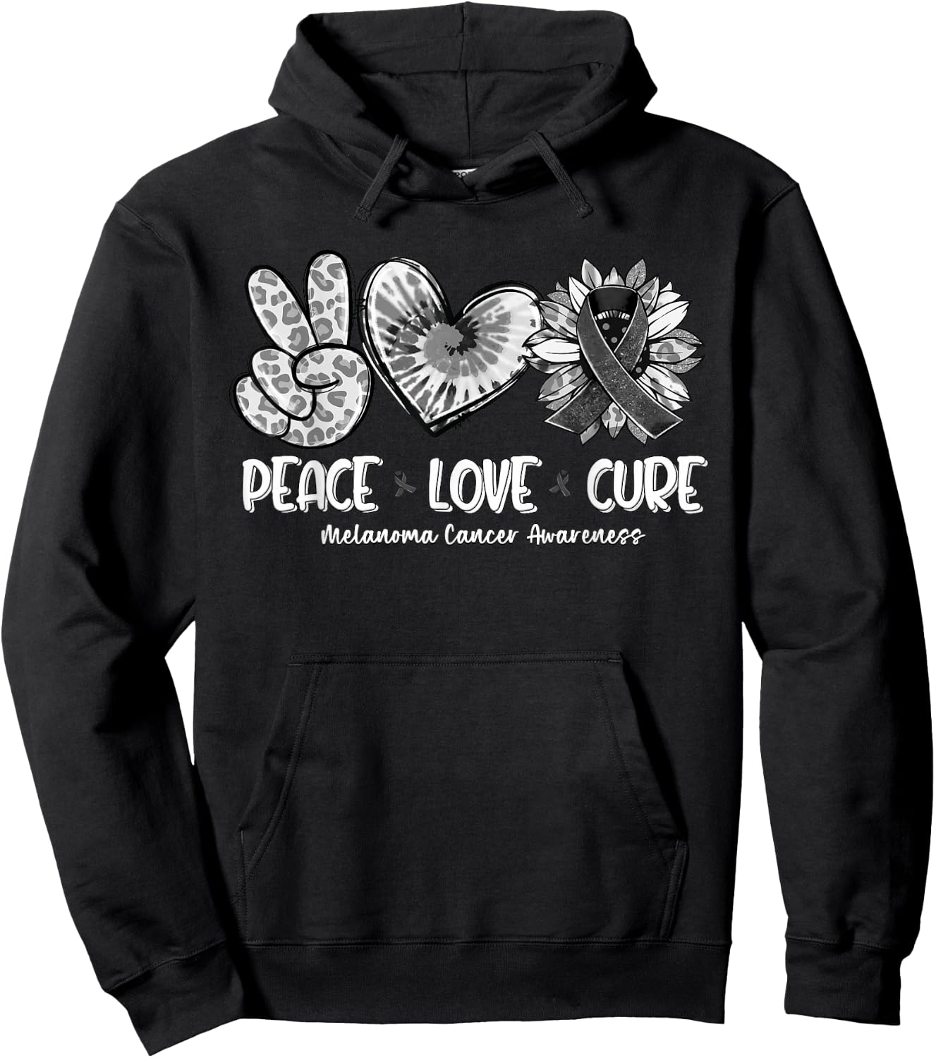 Peace Love Cure Sunflower Melanoma Cancer Awareness Gifts Hoodie - Hoodie | Black