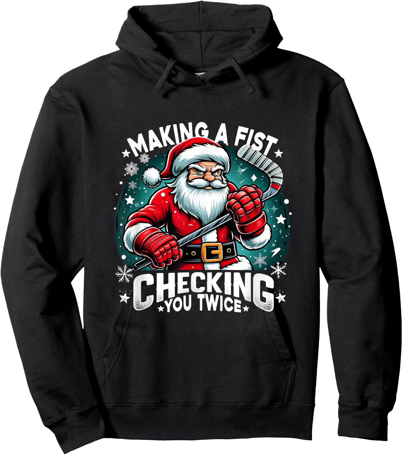 Making A Fist Checking Your Twice Santa Xmas Hockey Players Hoodie - Hoodie | Black