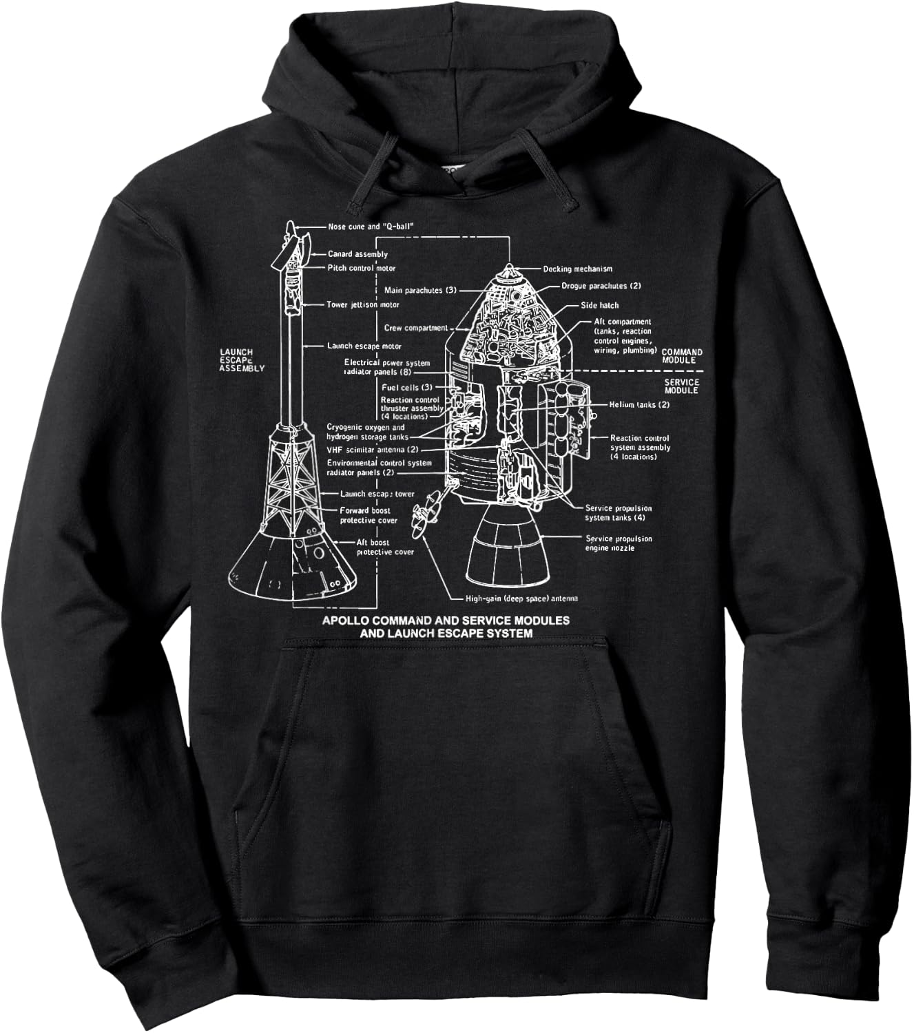 Apollo Launch Escape System Space Module Diagram Blueprint Hoodie - Hoodie | Black