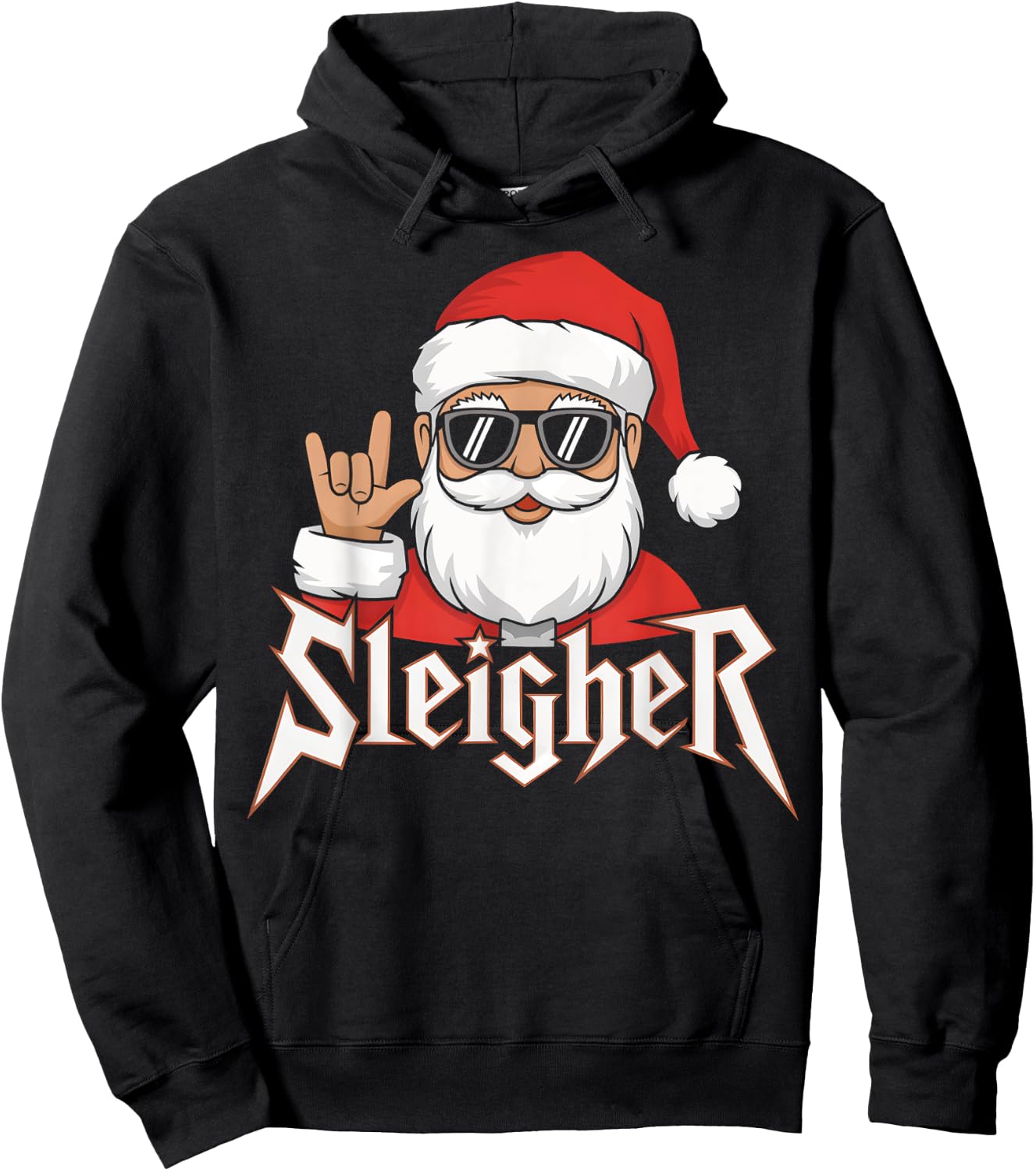 Sleigher Santa Claus Funny Rock Music Santa Claus Christmas Hoodie - Hoodie | Black