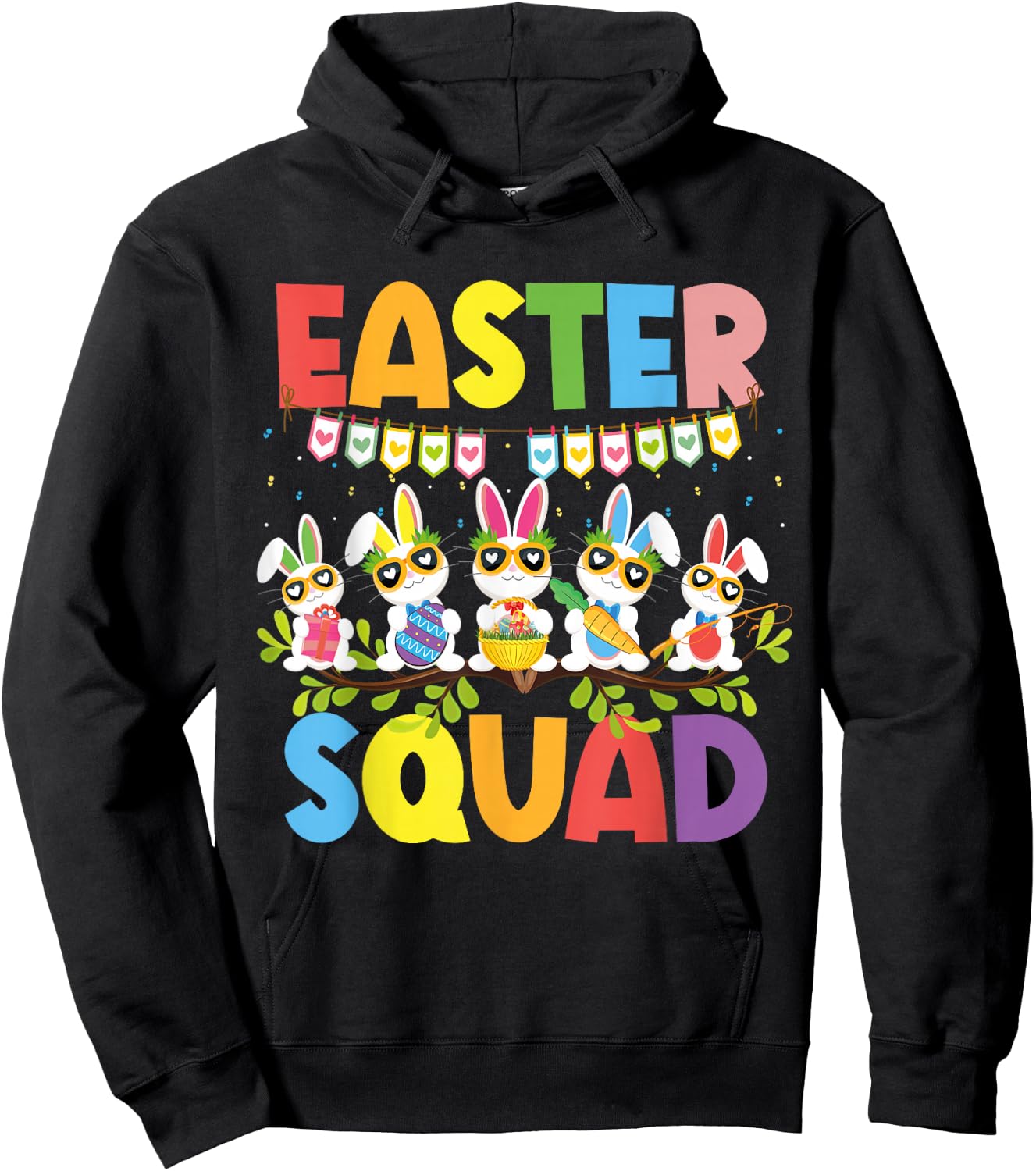 Easter Squad Bunnies Rabbit Happy Easter Day Family Matching Hoodie - Hoodie | Black