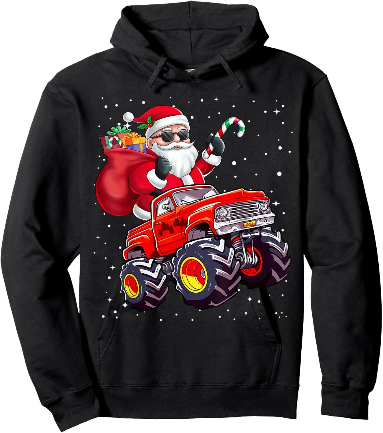 Santa Claus Riding A Monster Truck Christmas Boy Girl Kids Hoodie - Hoodie | Black