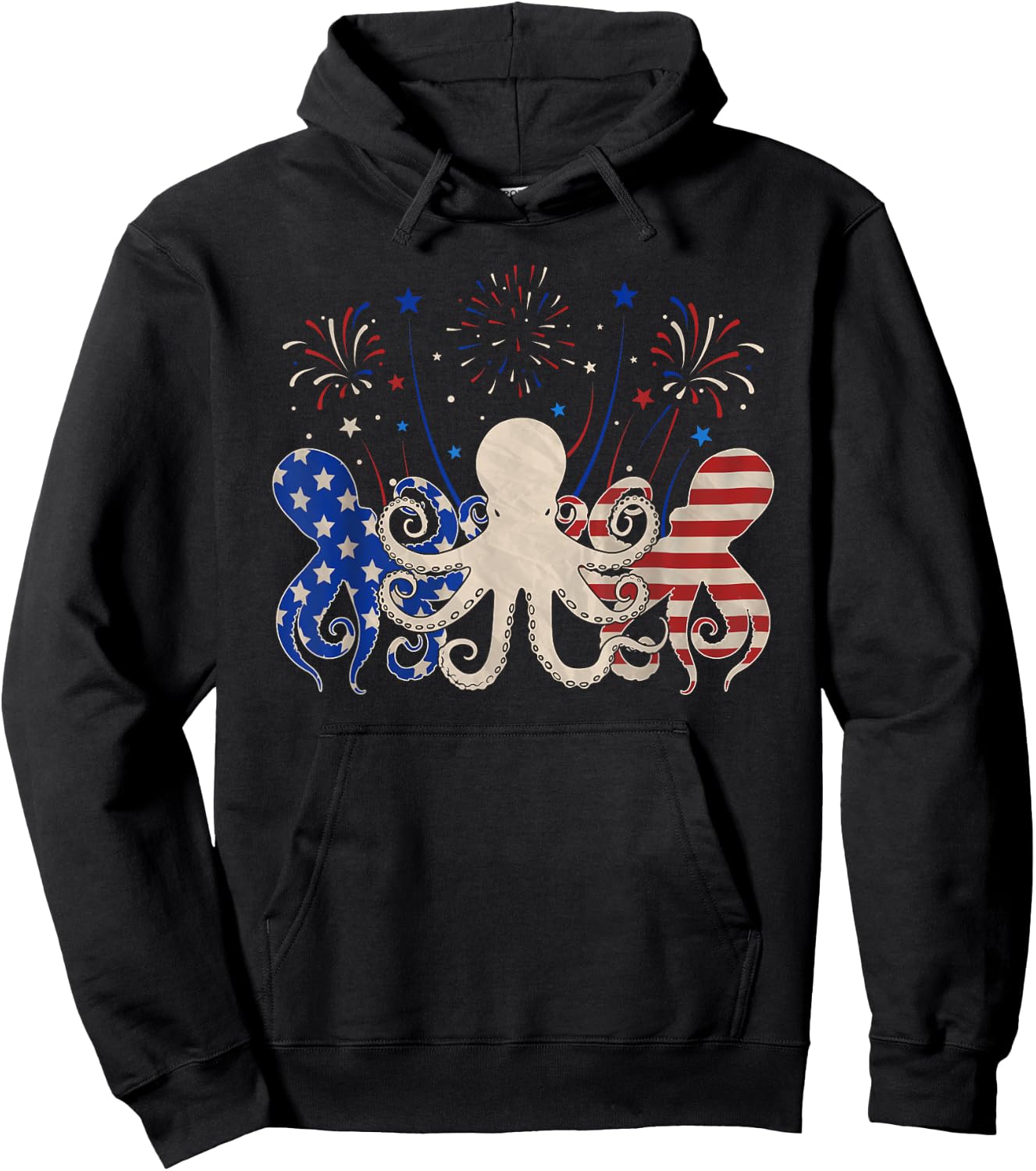 Three Octopus 4th of July Patriotic American Flag Hoodie - Hoodie | Black
