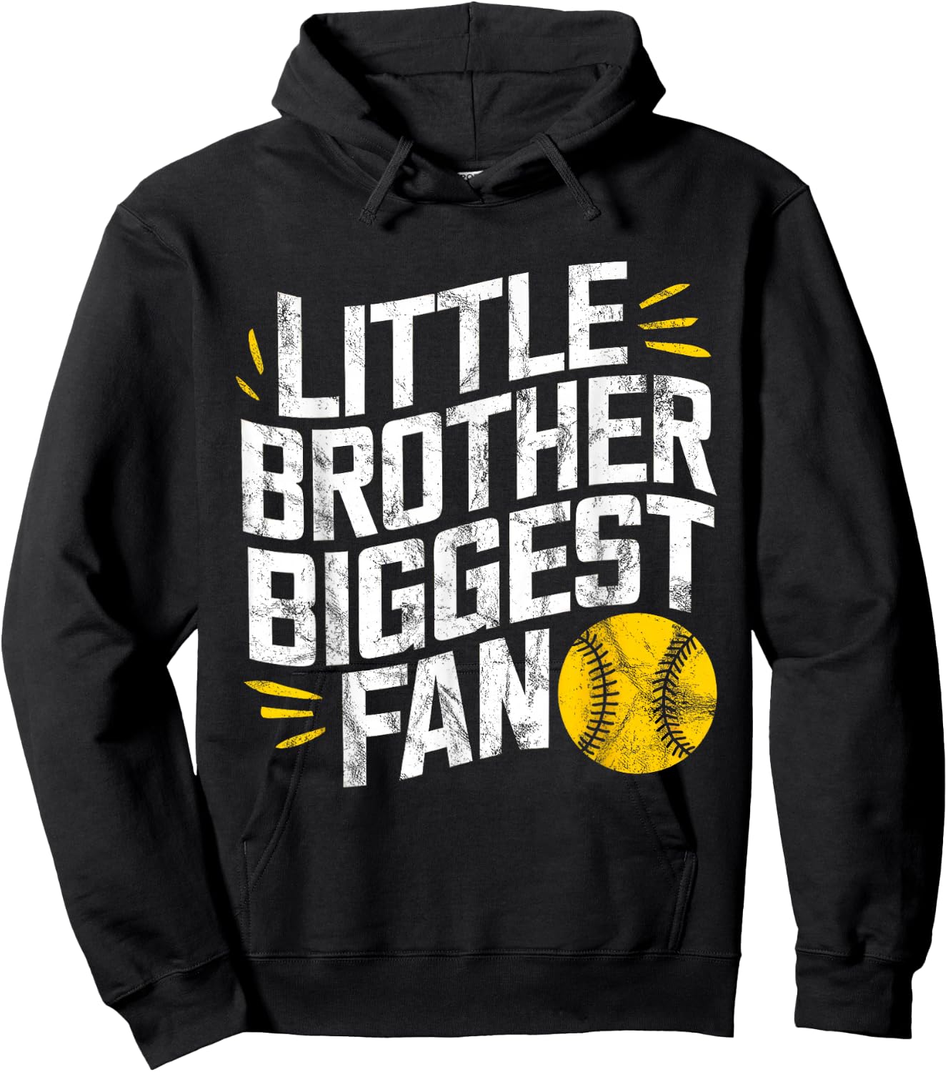 Little Brother Biggest Fan Softball Baseball Boys Funny Hoodie - Hoodie | Black