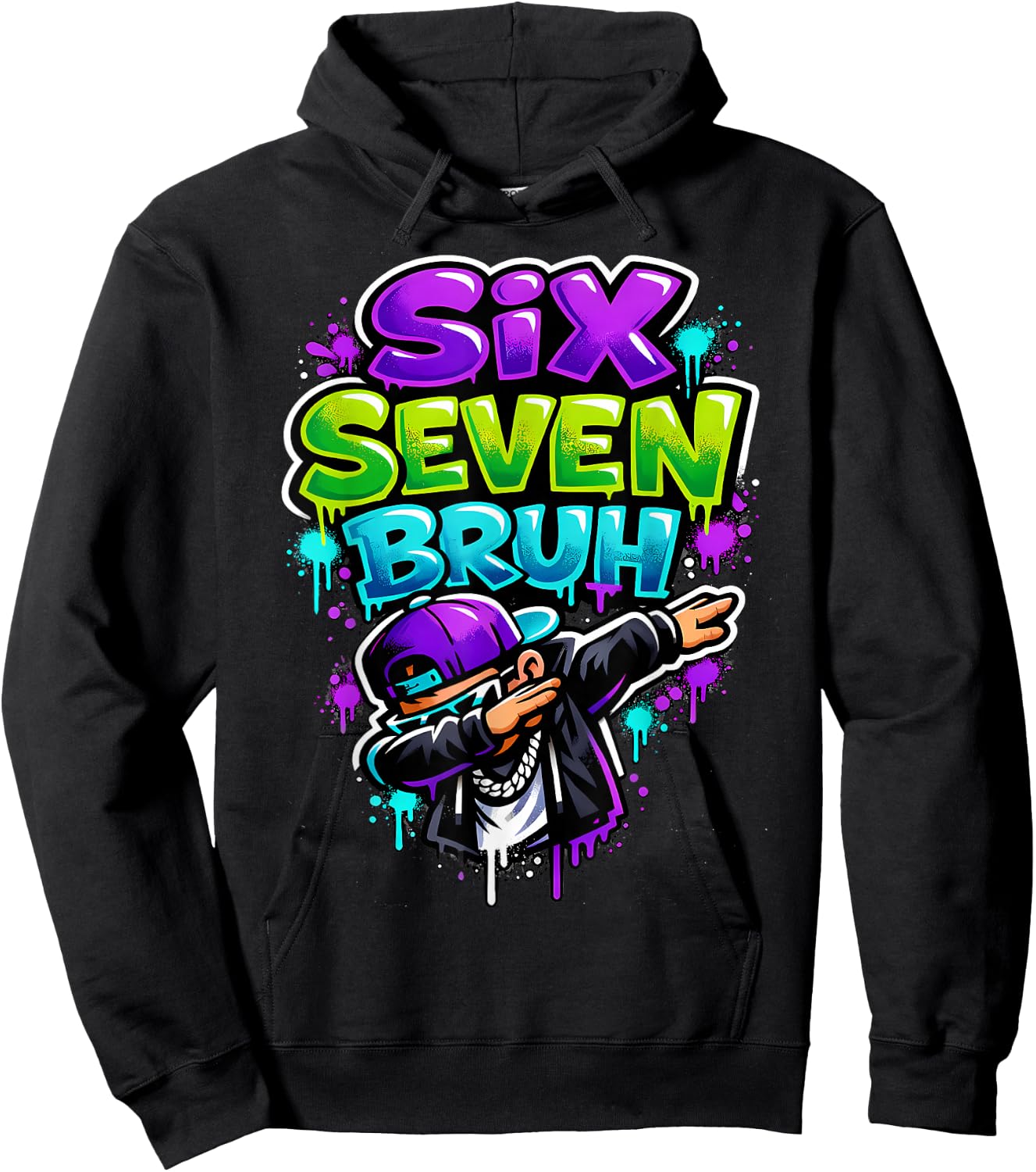 Six Seven Bruh - Dabbing Boy Graffiti Hoodie - Hoodie | Black
