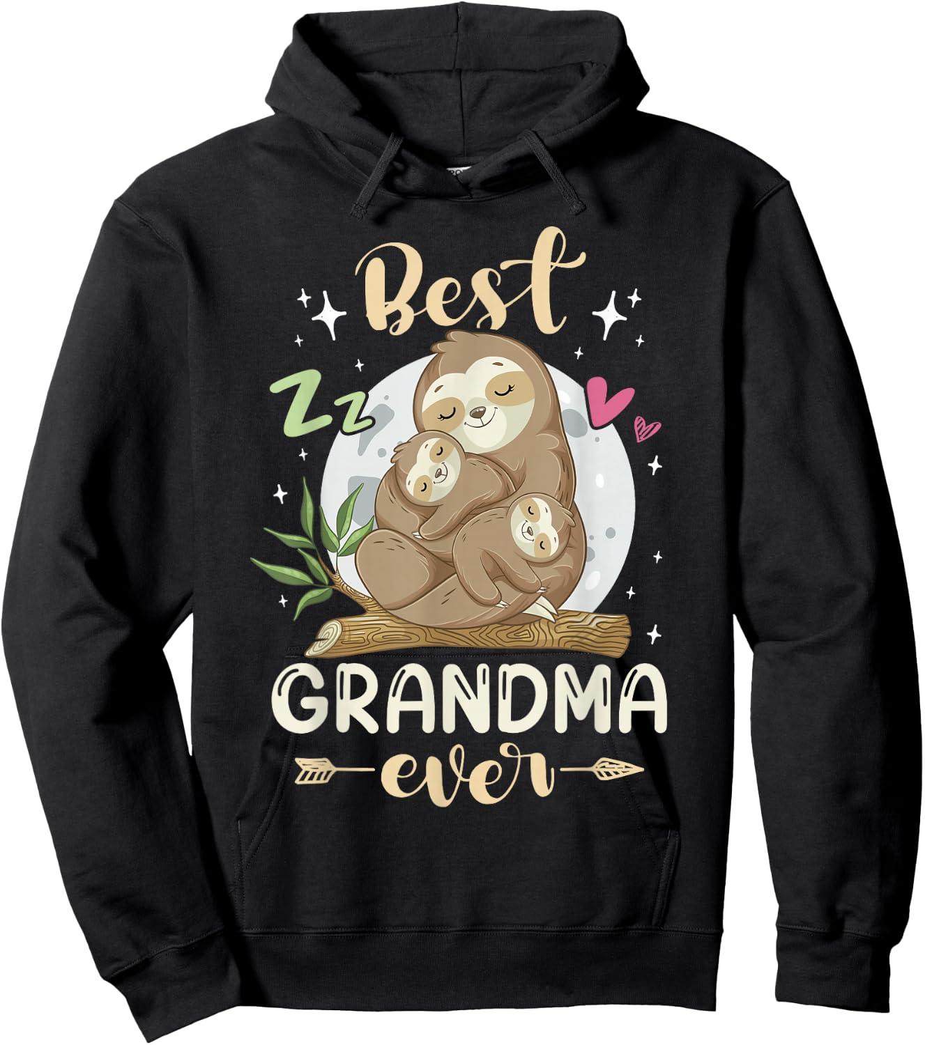 Best Grandma Ever, Sloths Family Mother's Day Pajama Sleep Hoodie - Hoodie | Black