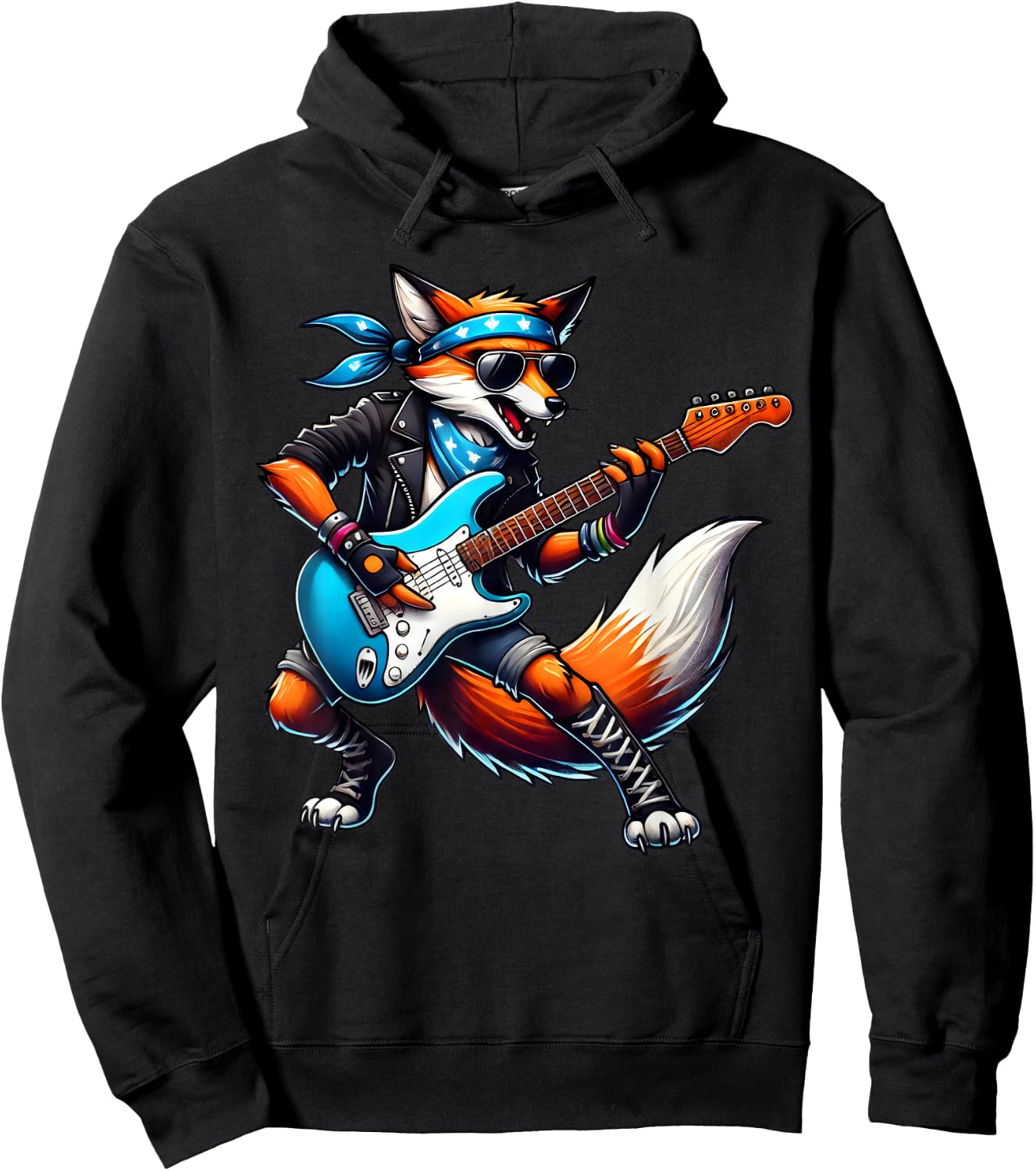 Punk Fox Guitar Rock n Roll Gothic Kids Rock Star Funny Hoodie - Hoodie | Black