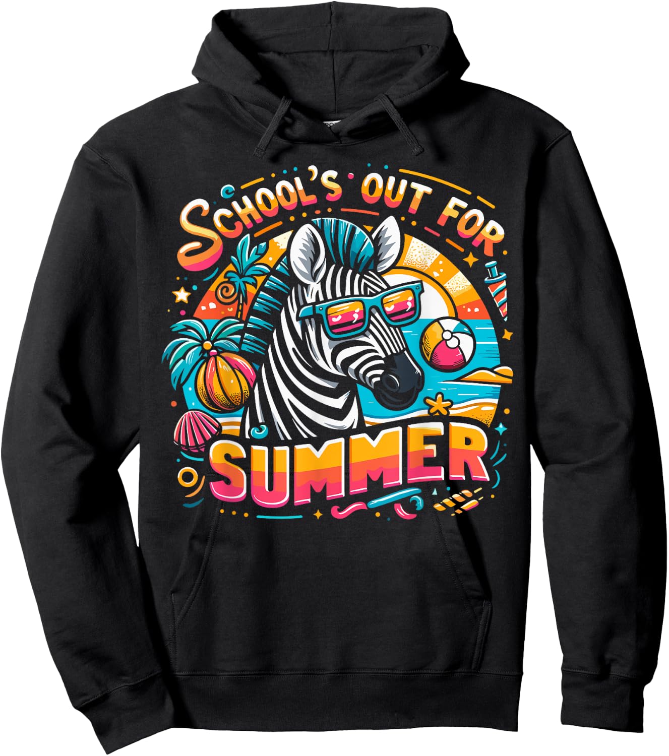 Funny Schools Out For Summer Teacher Kids Boys Girls Zebra Hoodie - Hoodie | Black
