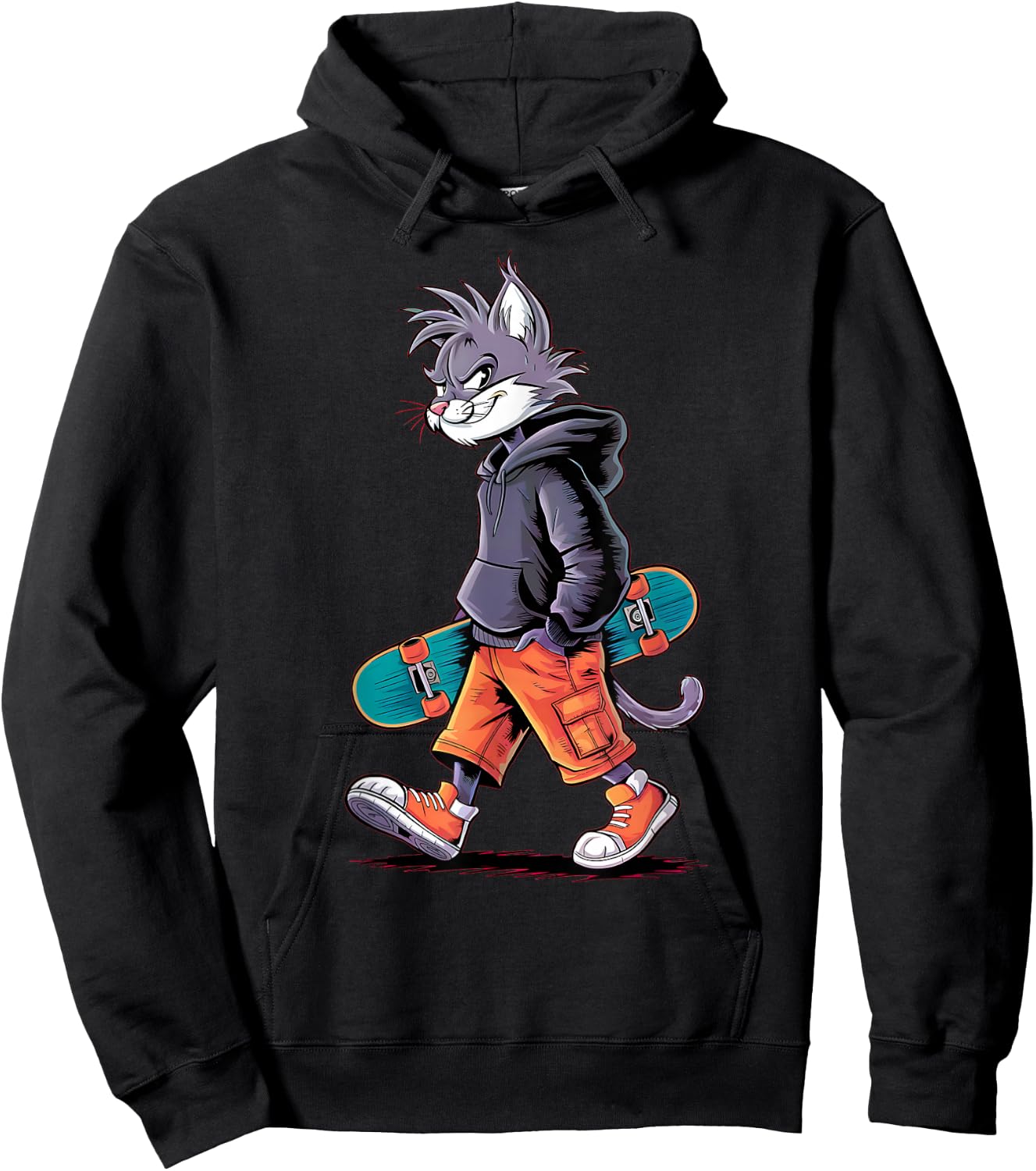 Boys Men Skatepark Cool Skater Cat Rizzler Skateboard Hoodie - Hoodie | Black