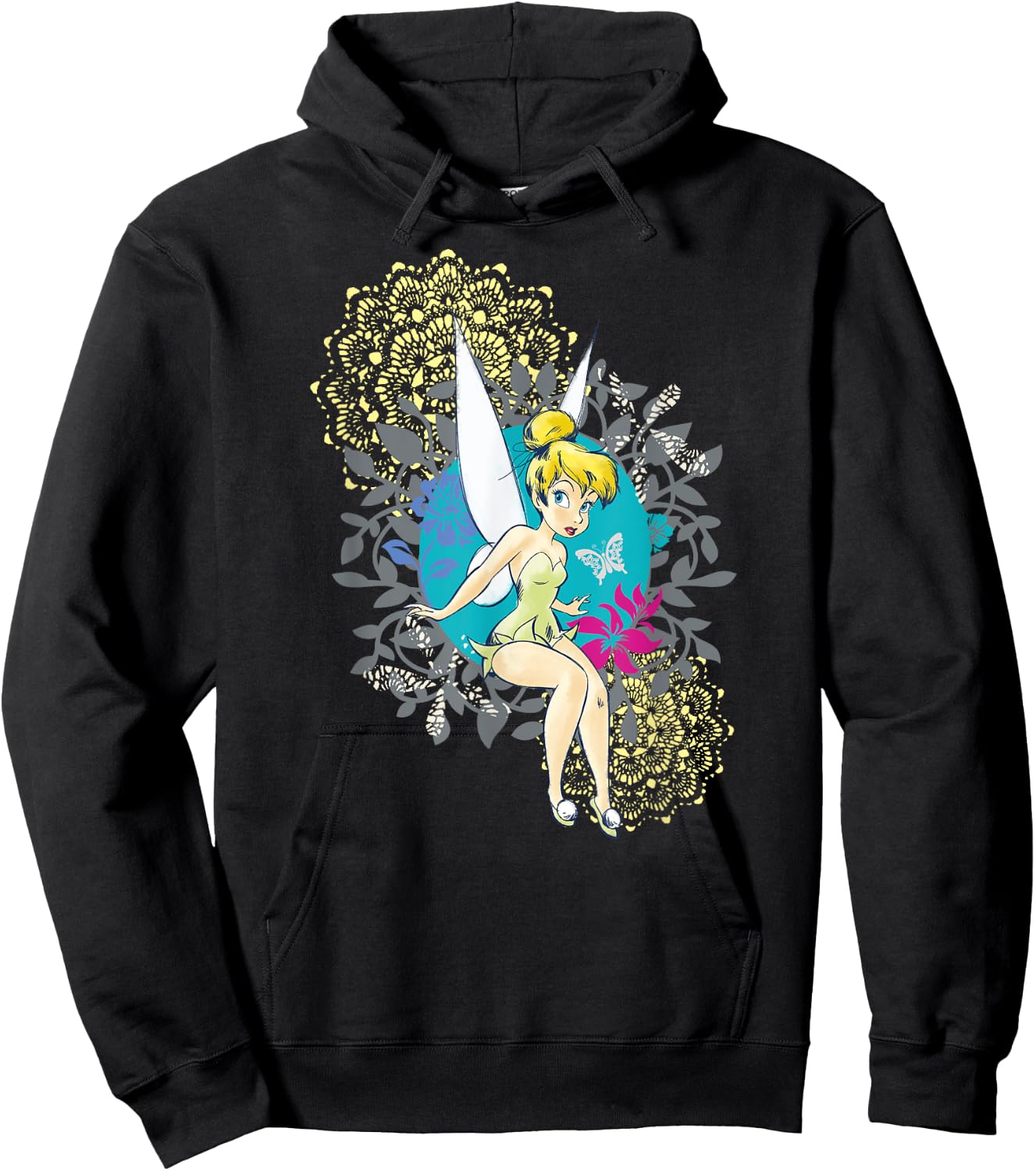 Tinkerbell Floral Pattern , Black, S Hoodie - Hoodie | Black