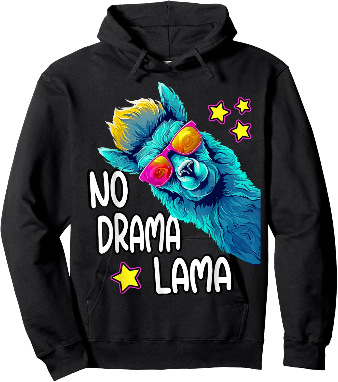 Lama No Drama with Sunglasses Cool Funny Saying Alpaca , black Hoodie - Hoodie | Black