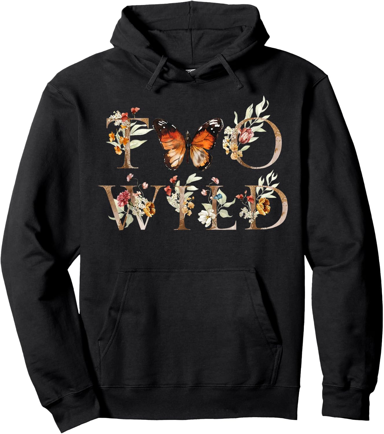 Two Wild 2nd Birthday Outfit Girl Wildflower Butterfly Hoodie - Hoodie | Black