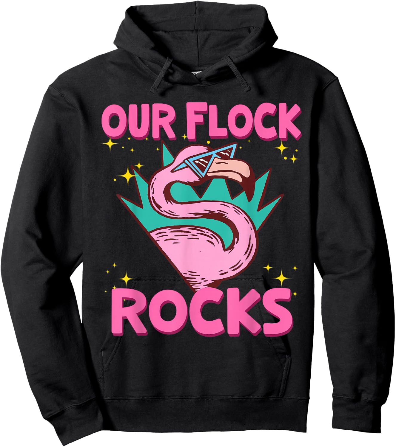 Our Flock Rocks Flamingo Matching Family Vacation Group Hoodie - Hoodie | Black