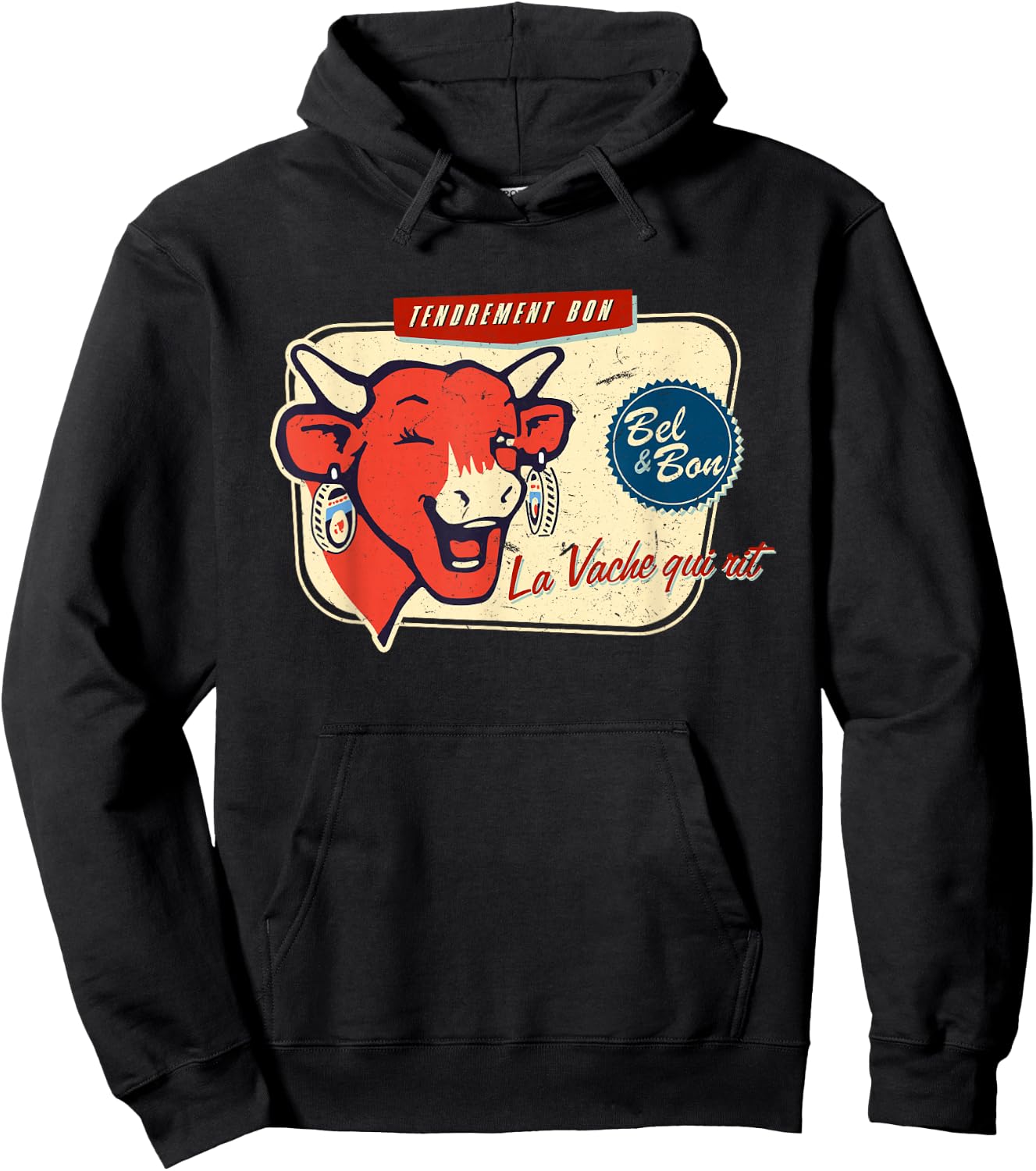 The Laughing Cow La Vache Qui Rit Retro Distressed Hoodie - Hoodie | Black