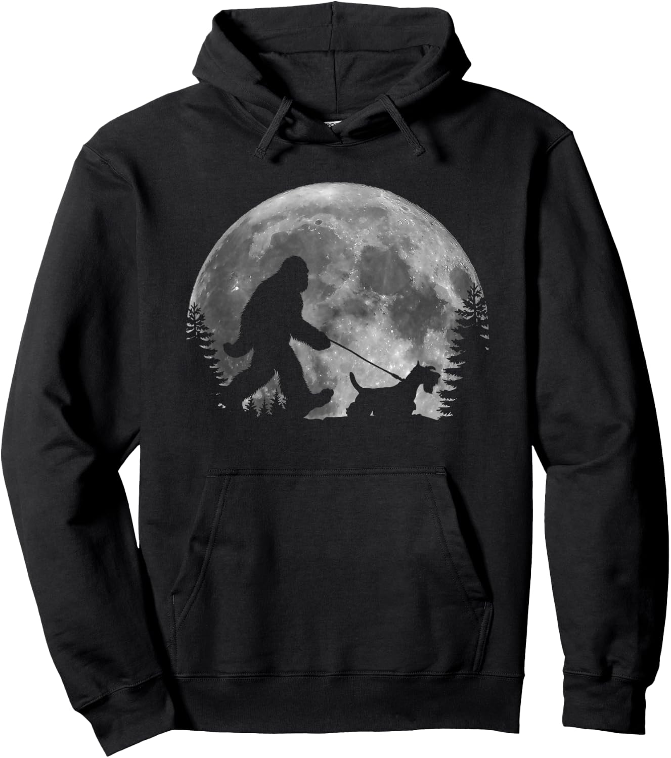 Bigfoot Walking a Dog Funny Scottish Terrier Moon Halloween Women Kids Hoodie - Hoodie | Black
