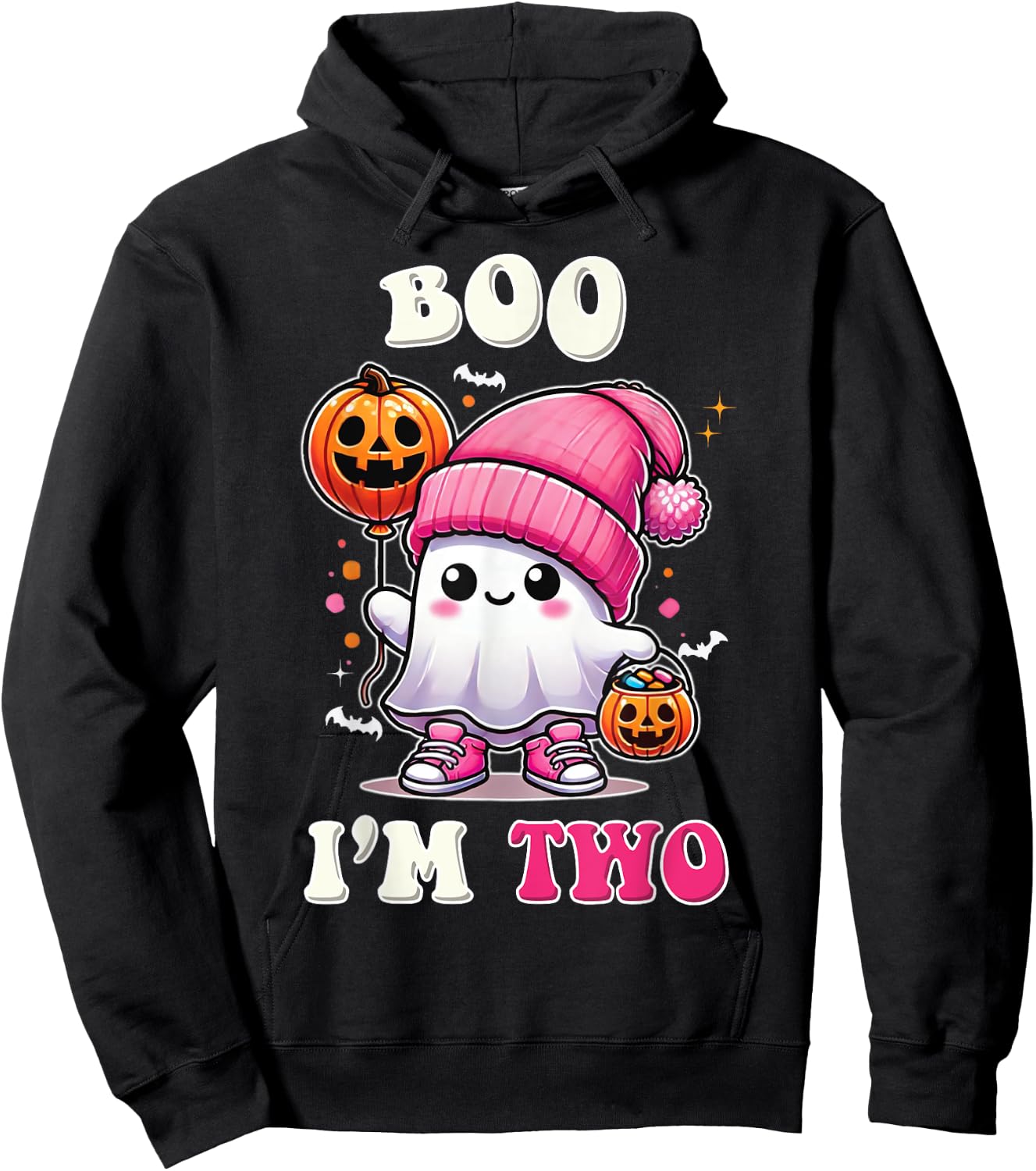 Boo I'm Two Ghost 2nd Birthday Halloween Pink Bow Girl Hoodie - Hoodie | Black