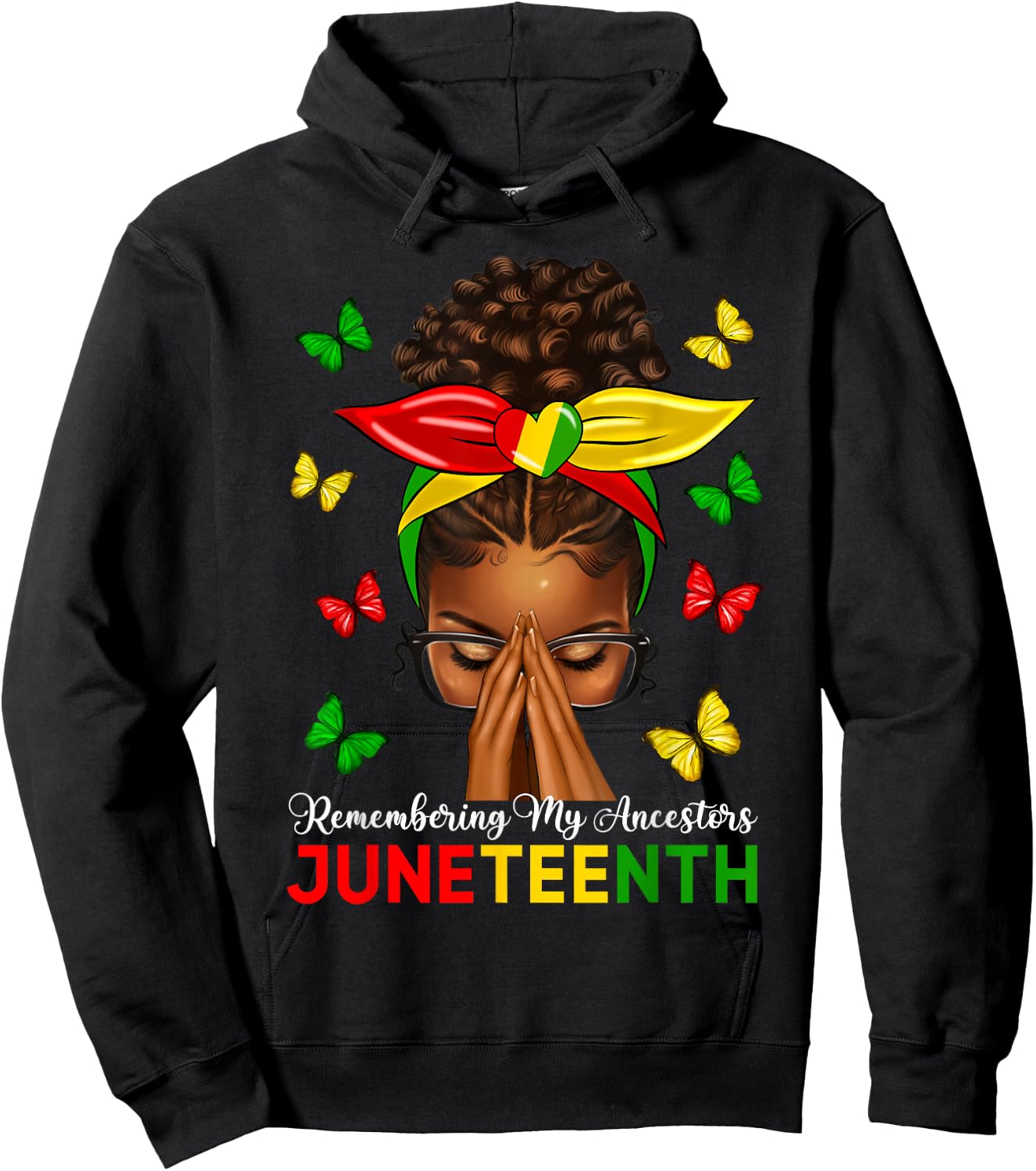 Black Women Afro Messy Bun Celebrate Juneteenth 1865 Hoodie - Hoodie | Black
