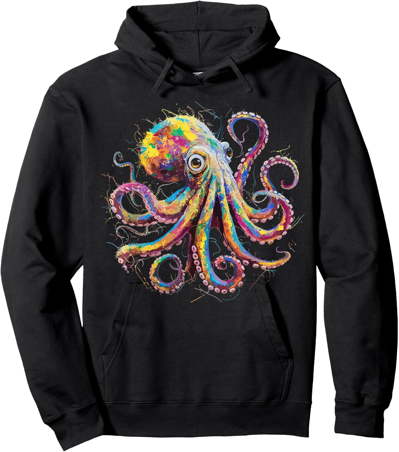 Colorful Paint Splash Octopus Art Graphic Hoodie - Hoodie | Black