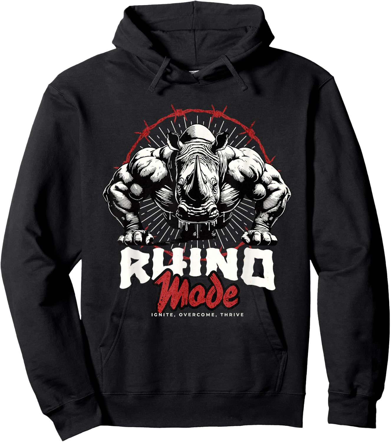 Rhino Mode Pushup Rhino Gym Workout Motivation Hoodie - Hoodie | Black