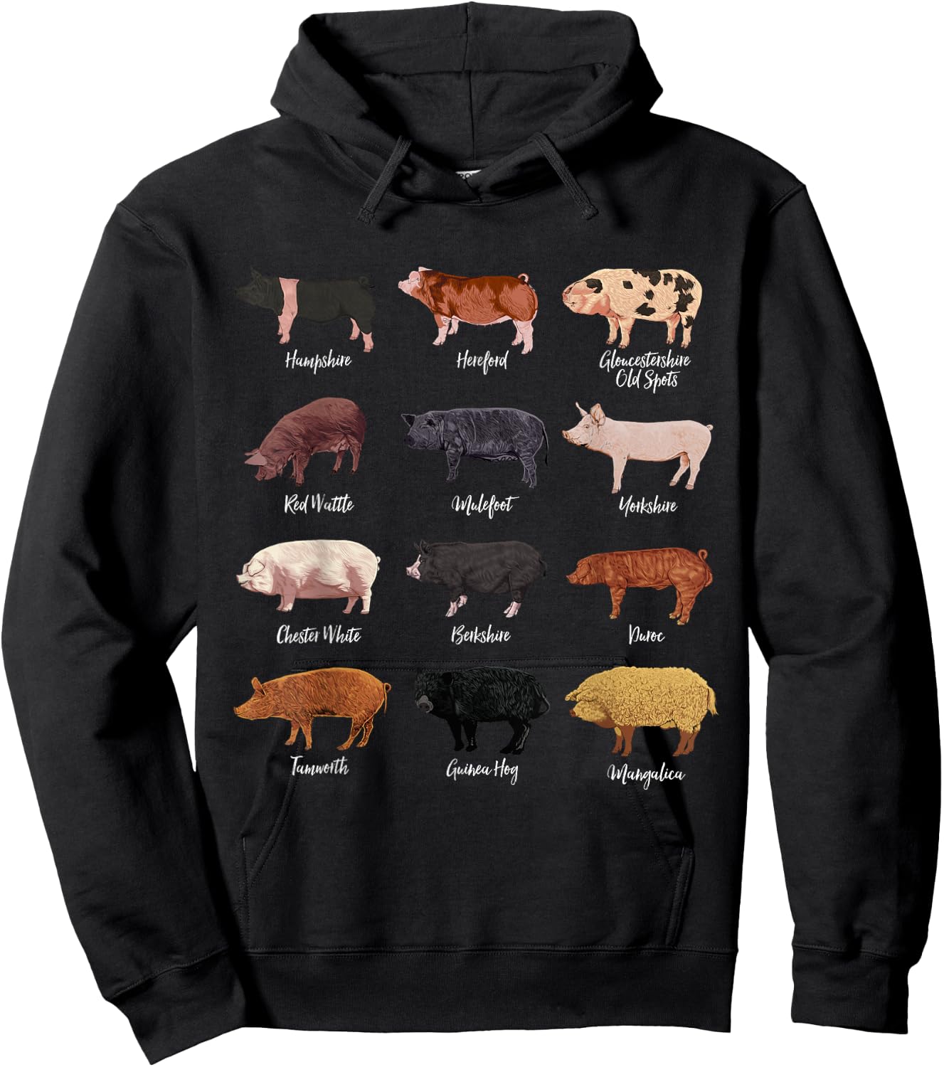Schweine Zeichnungen - Schweinerassen Hoodie - Hoodie | Black